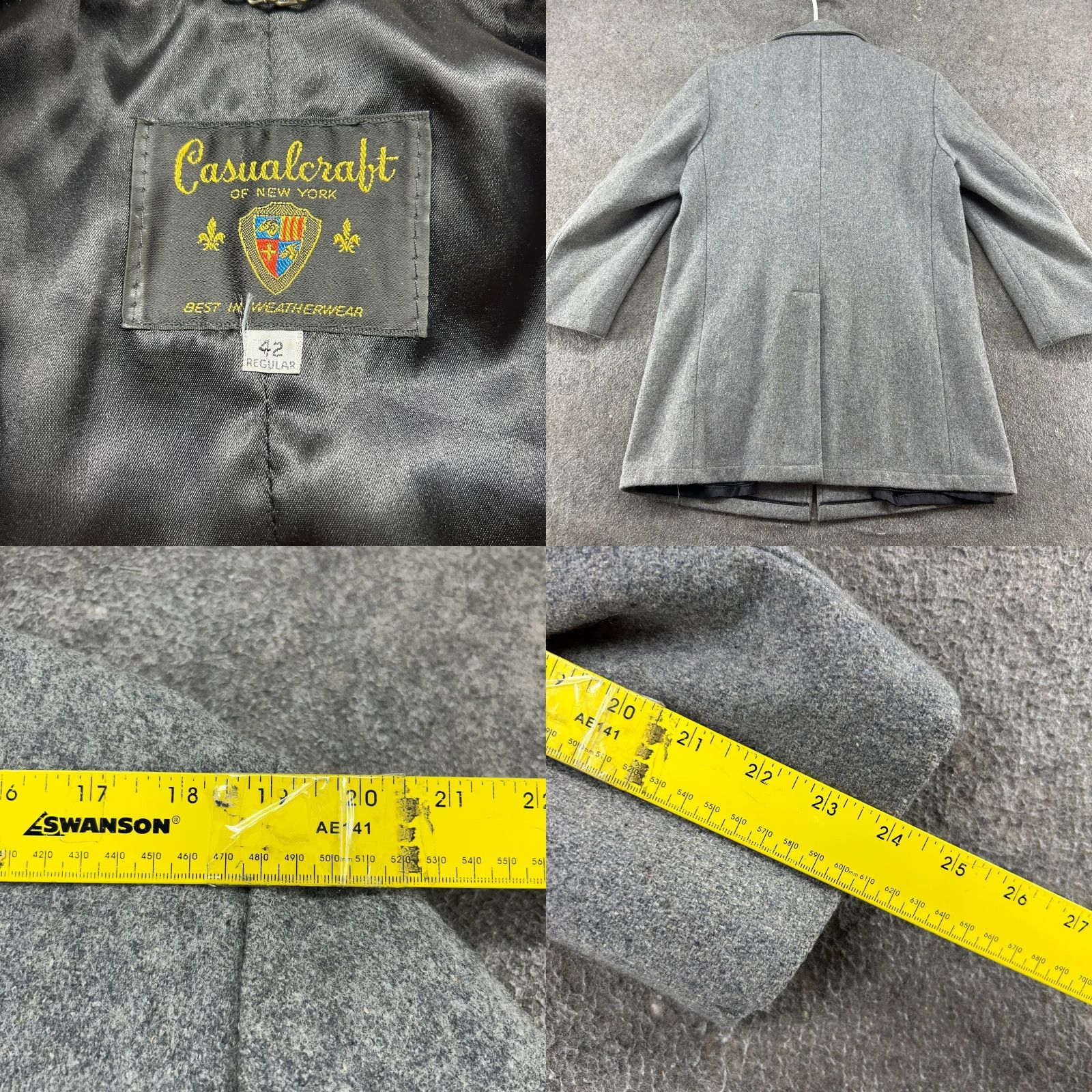 Vintage VINTAGE Casualcraft Coat Mens 42 Gray Overcoat Long Wool Trench Solid Tweed 90s Size US XS / EU 42 / 0 - 9 Thumbnail