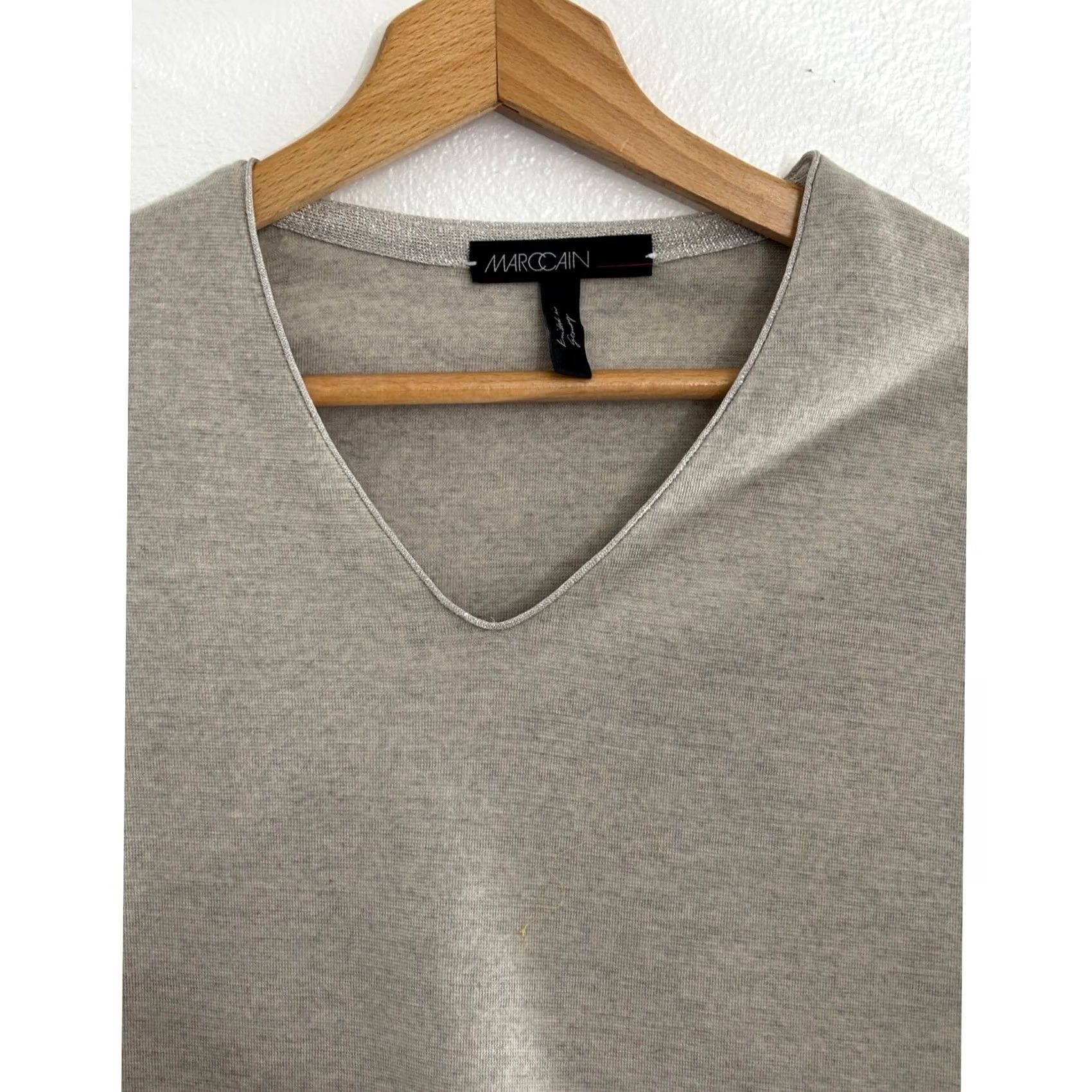 Vintage Marc Cain Sweater Wool Blend V-Neck Knit Beige Women XS Regular Fall Winter Pullover Solid Dry Clean Only Size XS / US 0-2 / IT 36-38 - 3 Thumbnail