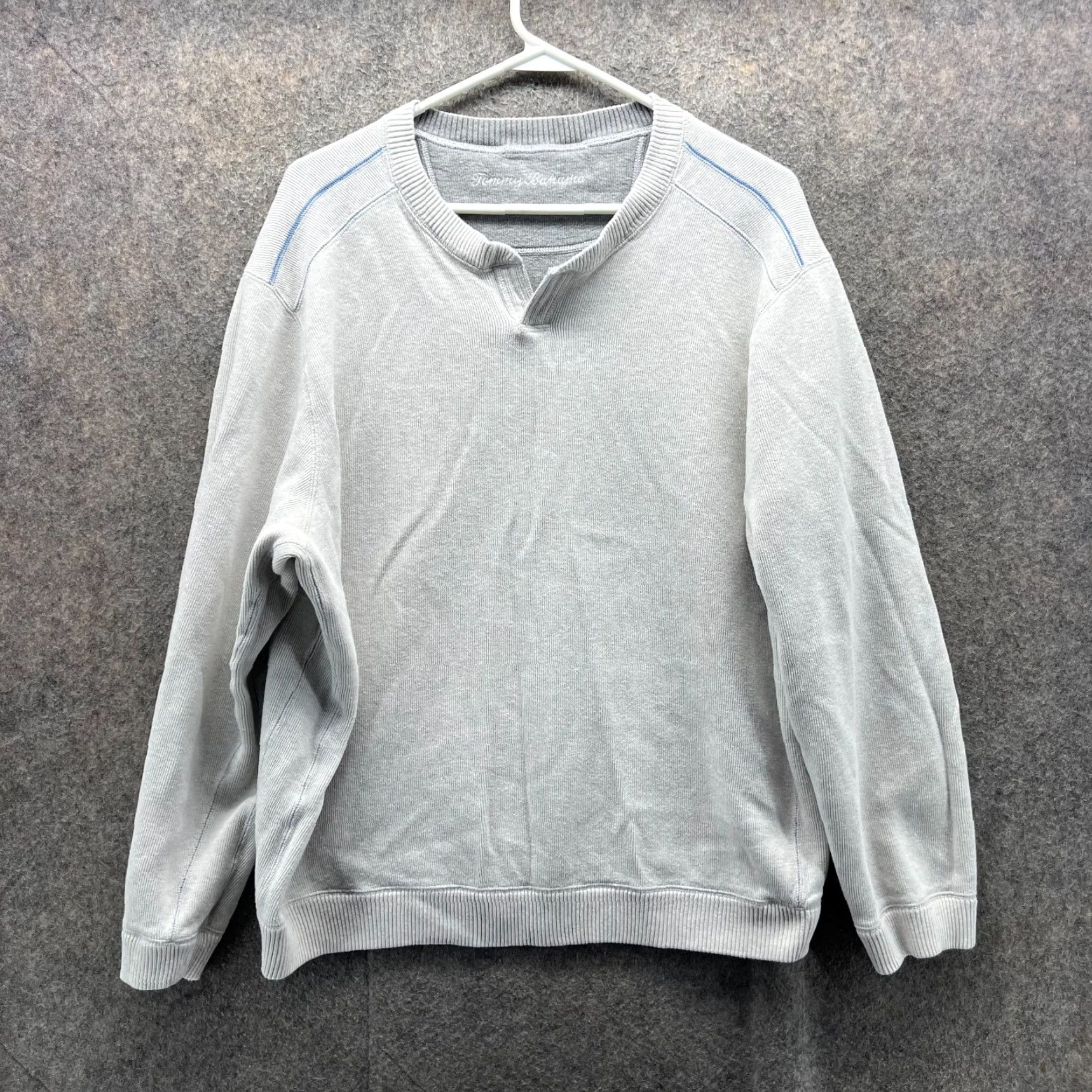 Tommy Bahama VINTAGE Tommy Bahama Sweater Mens Medium Gray Reversible Fleece Cotton Pullover Knit Shirt Pullover Mens M Gray Logo Vintage - Size US M / EU 48-50 / 2 - 3 Thumbnail