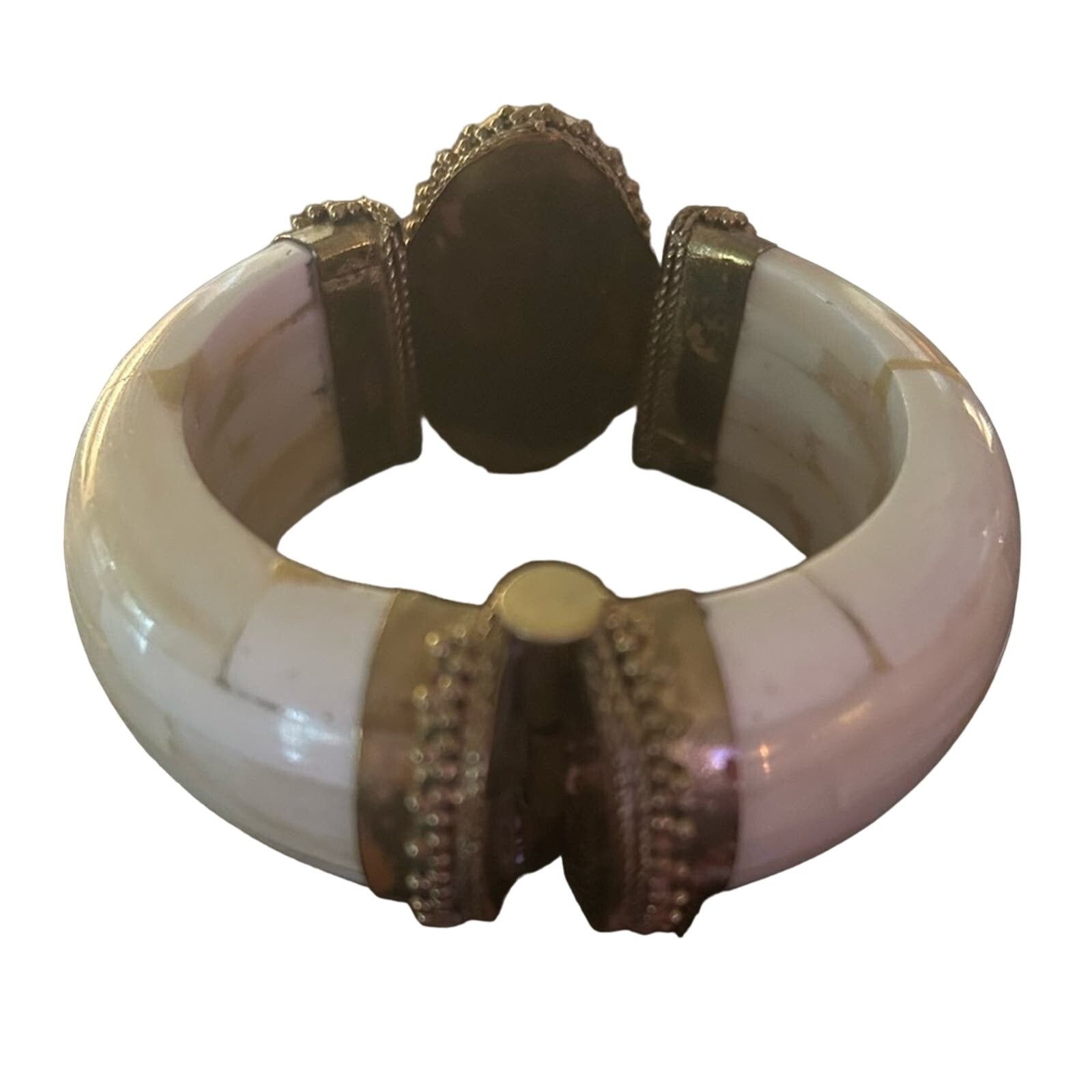 Other Agate bone bangle brass closure Indian Bohemian Hippie chic Size ONE SIZE - 2 Thumbnail
