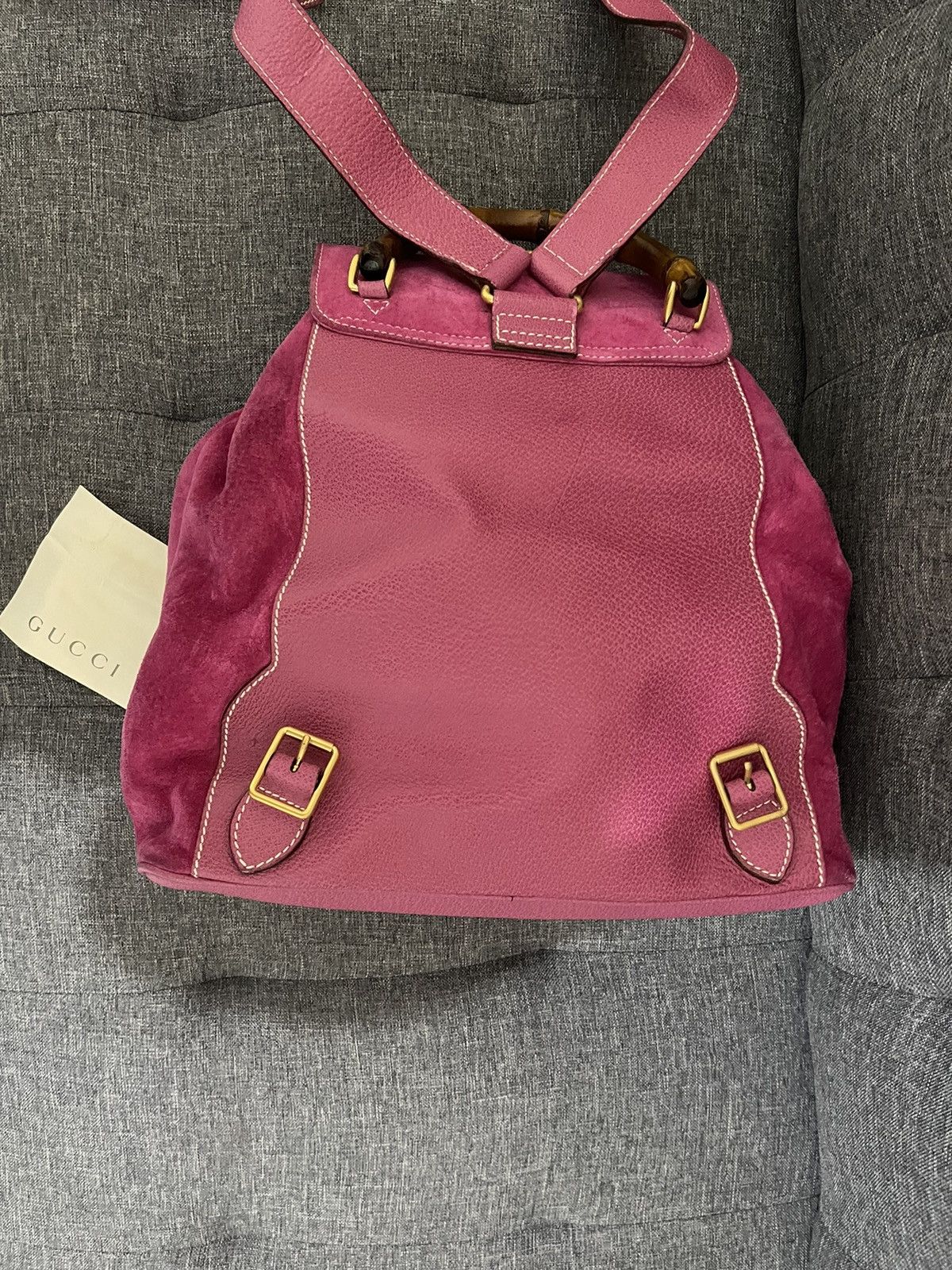 Vintage Gucci Bamboo Leather suede Backpack Size ONE SIZE - 4 Thumbnail