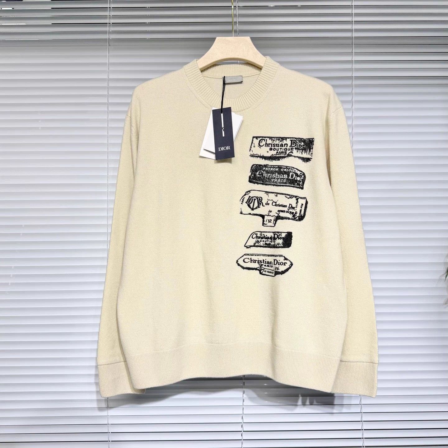 Dior Dior SS25 Beige Wool Knit Sweater Embroidered Logo Size L / US 10 / IT 46 - 1 Thumbnail