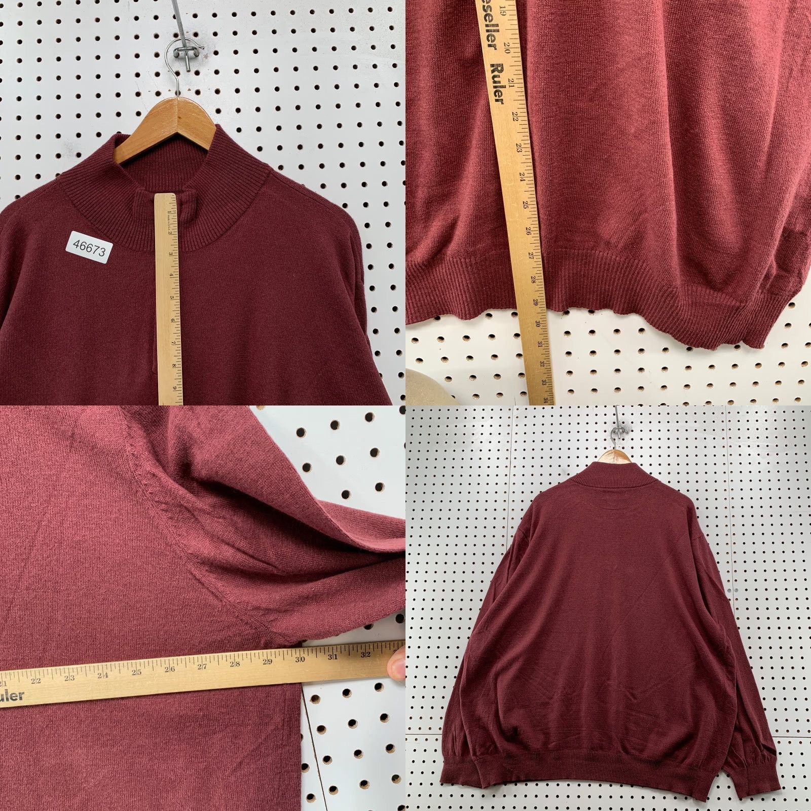 Vintage Hawker Rye Cotton Cashmere Sweater Mens 3XL Maroon 1/4 Quarter Zip Lightweight Size US XXL / EU 58 / 5 - 8 Thumbnail