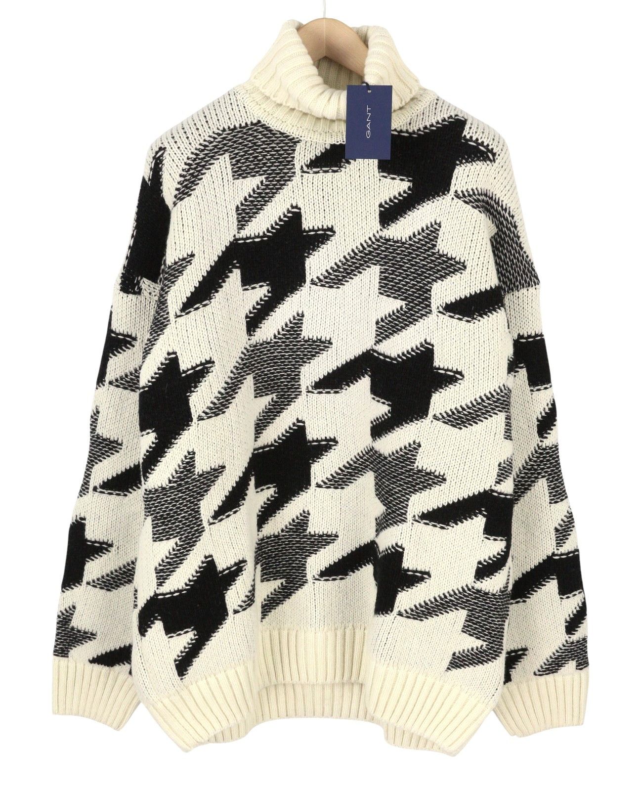 Gant HOUNDSTOOTH ROLLNECK XL Cream Wool Blend Jumper 87246 Size US XL / EU 56 / 4 - 3 Thumbnail