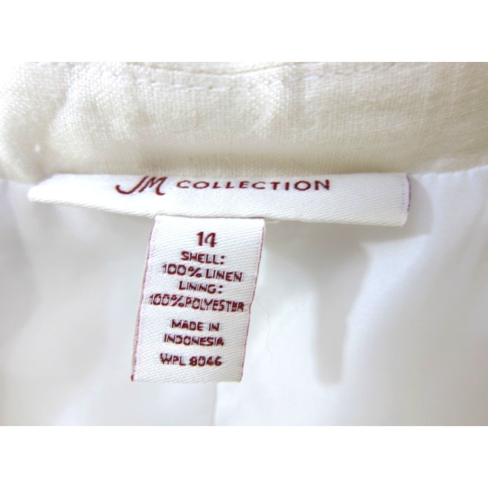 JM Collection JM Collection Ivory 100% Linen Short Sleeve Collared V-Neck Button Down Blouse 14 Size XL / US 12-14 / IT 48-50 - 3 Thumbnail