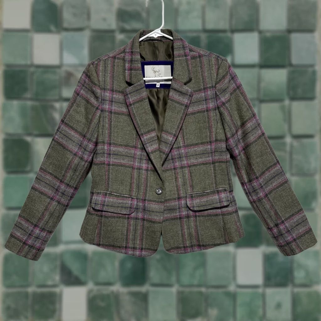 Vintage VINTAGE Royal And Plaid Women's Blazer Tartan Plaid Notch Lapel Single-Breasted 1-Button 100% Wool Lined Green/Purple Size 12 Size XL / US 12-14 / IT 48-50 - 1 Thumbnail