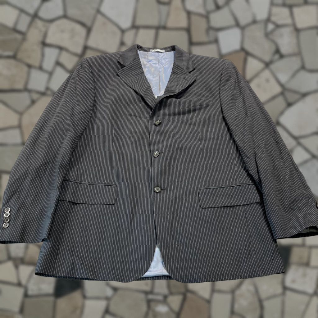 Oscar De La Renta Oscar de la Renta Blazer Mens 44 R Black Striped Wool Sport Coat Jacket Size 44R - 1 Thumbnail