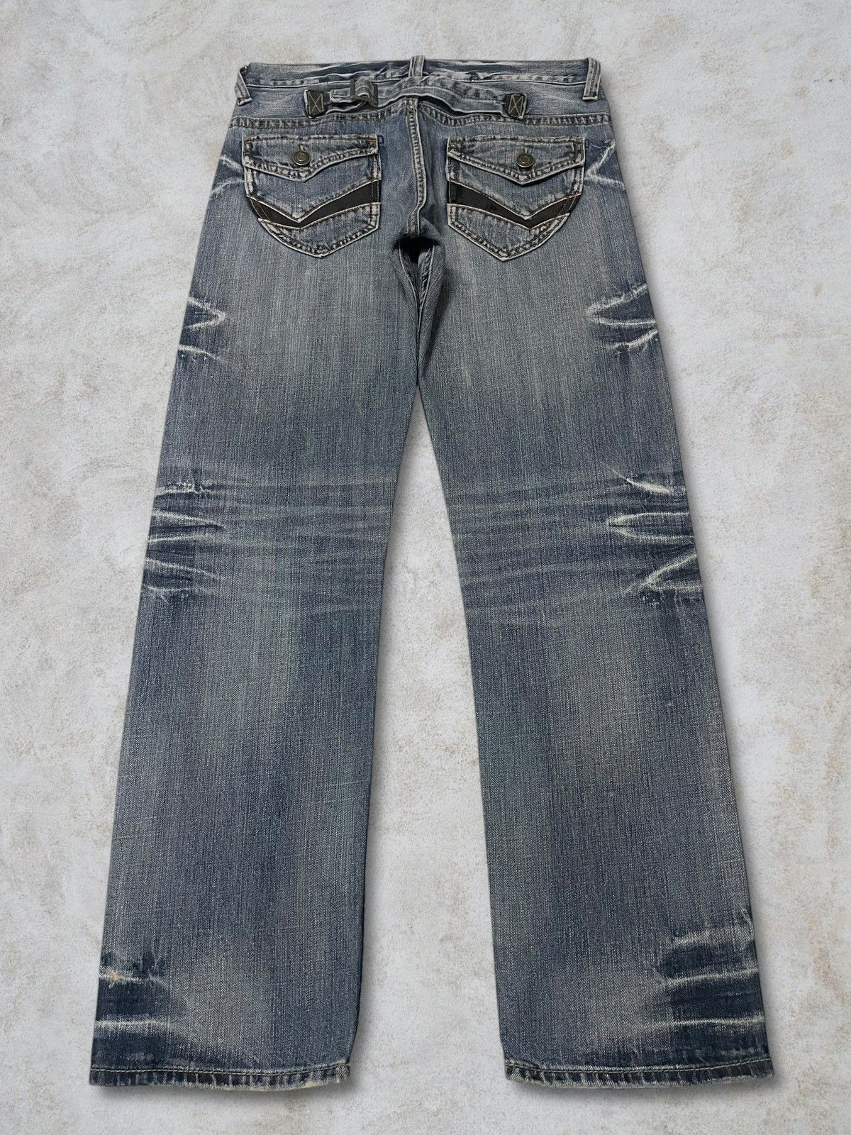 Undercover Vintage Japanese Whisker Wash Buckle Back Ripped Loose Jeans Size US 32 / EU 48 - 3 Thumbnail