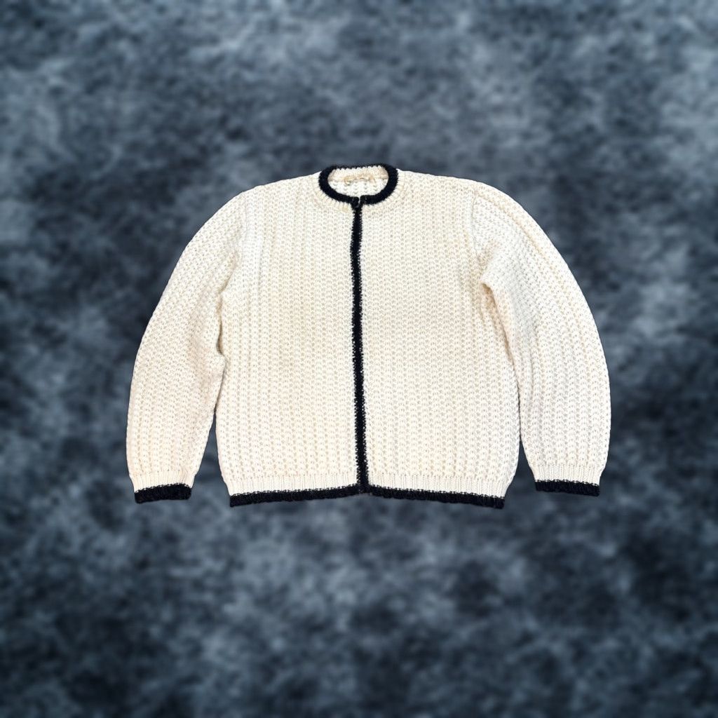Vintage VINTAGE Hand Knitted Wool Cardigan Sweater Womens Medium Ivory Cable Knit Crew Neck Fisherman 90s Size M / US 6-8 / IT 42-44 - 1 Thumbnail
