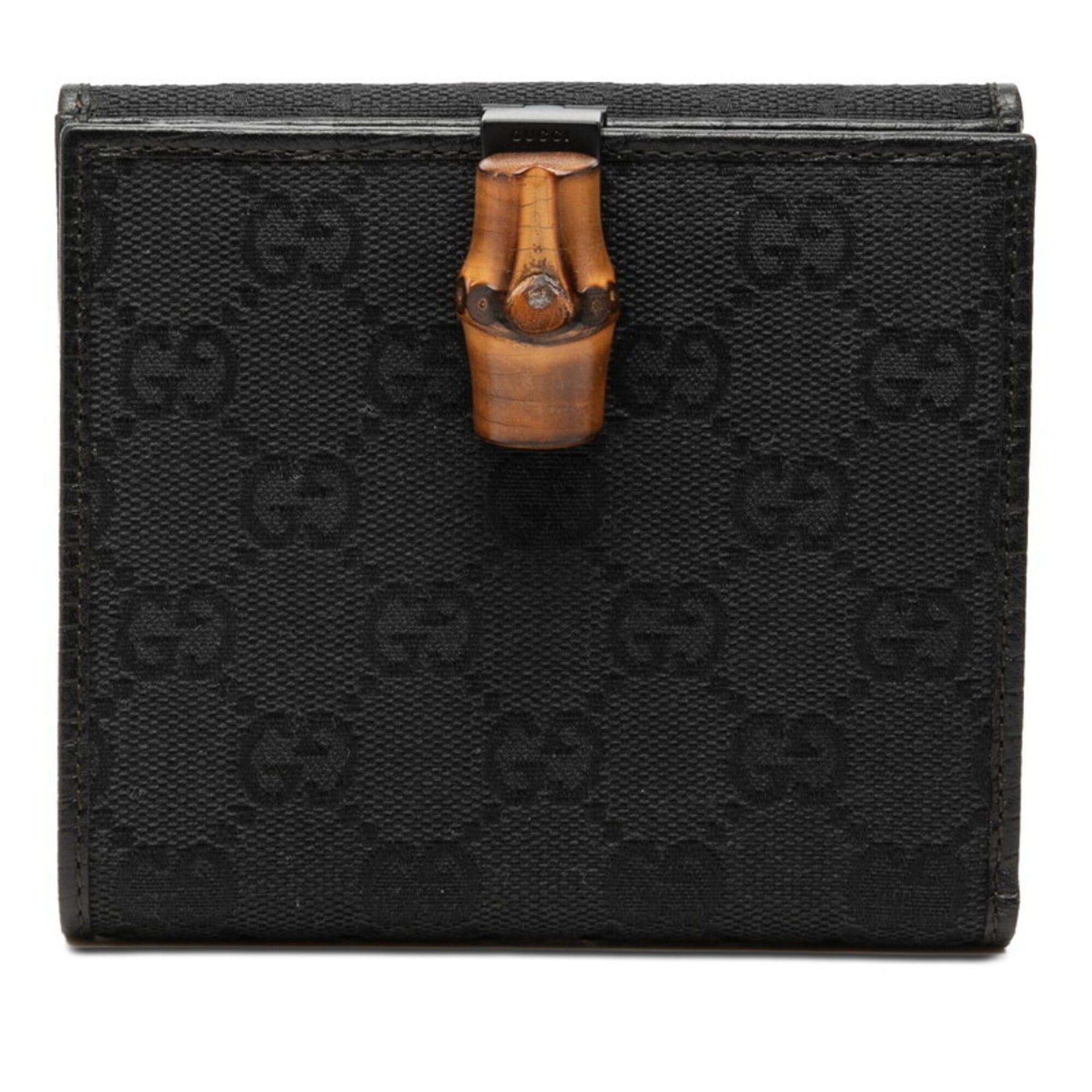 Gucci Gucci GG Canvas Bamboo Bi-fold Wallet 112523 Black Leather Women's GUCCI Size ONE SIZE - 1 Thumbnail