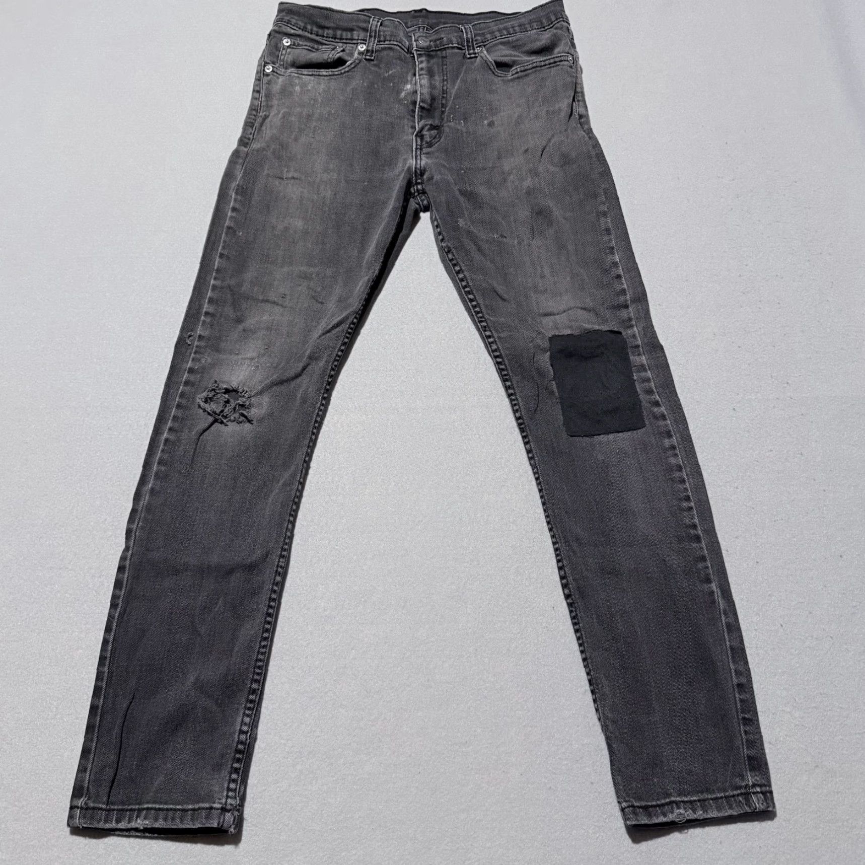 Levi's Levi's Jeans Men Black Skinny Denim Distressed Patches 33x32 - 5-Pocket Design Classic Jeans Size US 33 - 2 Thumbnail