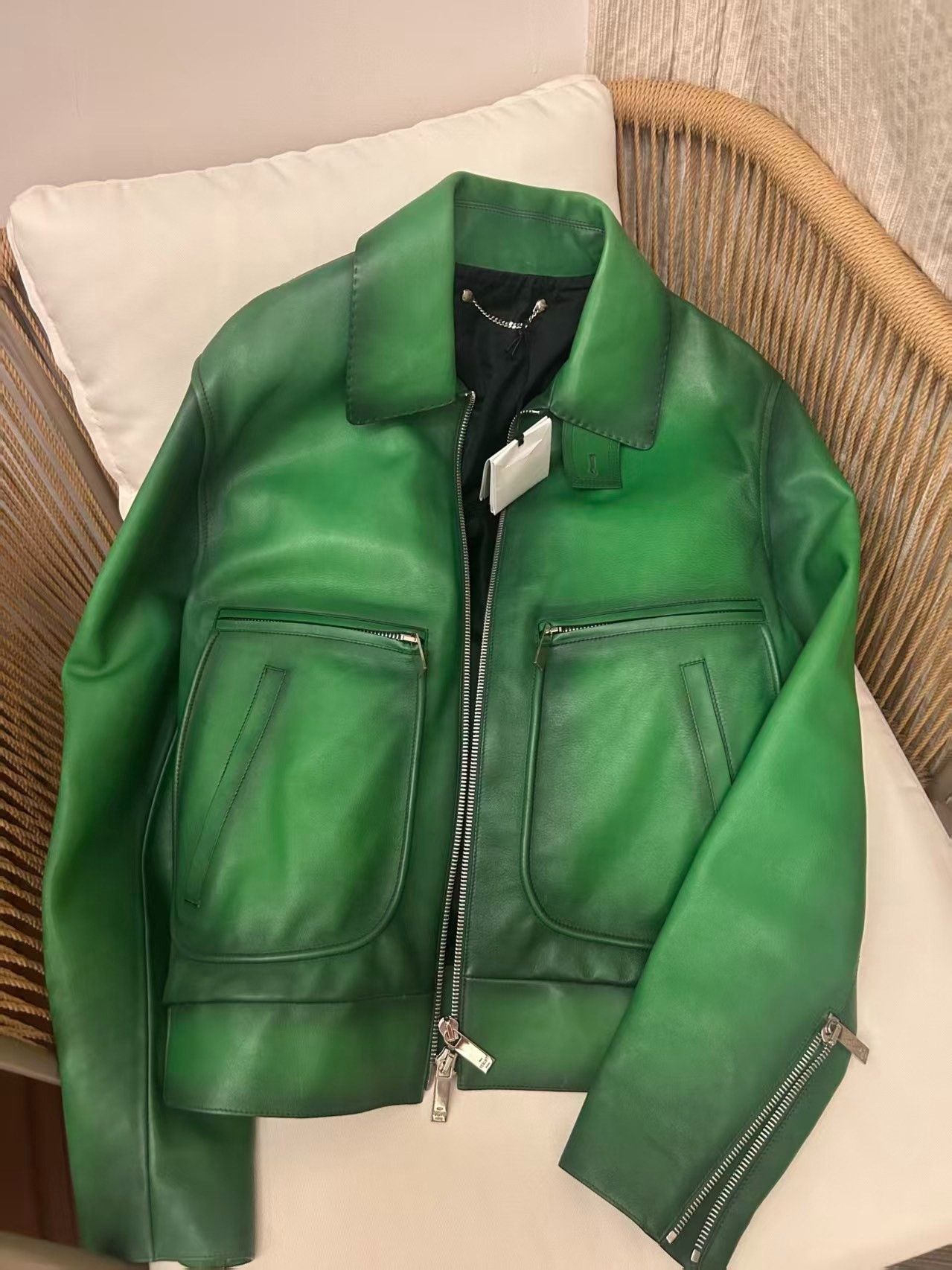 Berluti Berluti Green Leather Biker Jacket Size US S / EU 44-46 / 1 - 8 Thumbnail
