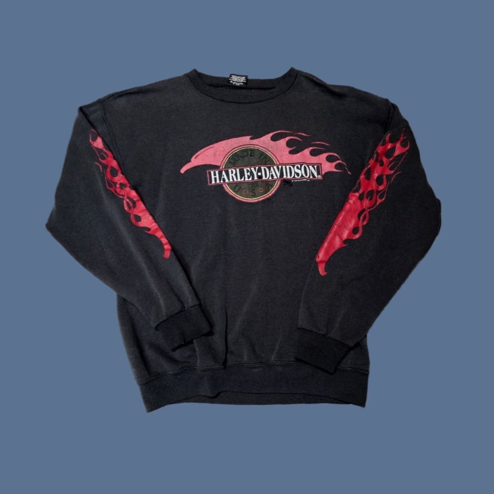 Harley Davidson VINTAGE Harley-Davidson Sweatshirt Shirt Biker Motorcycle 90s Black L Mens Pullover Graphic Print Logo Size US L / EU 52-54 / 3 - 1 Thumbnail