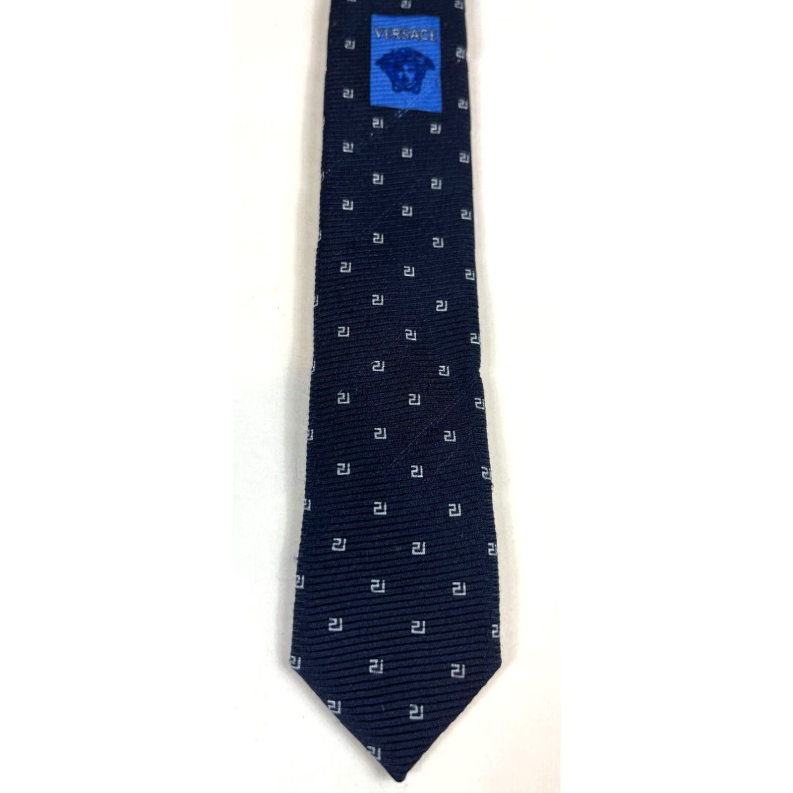 Versace VINTAGE Versace Men's Silk Tie Geometric Navy 58.75" Length 3.5" Width Made in Italy Mens Size ONE SIZE - 6 Thumbnail