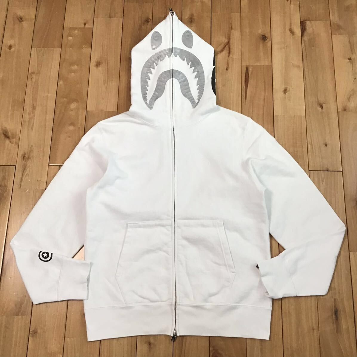 image of Bape Reflector Shark Full Zip Hoodie White A Bathing Ape, Men's (Size Medium)