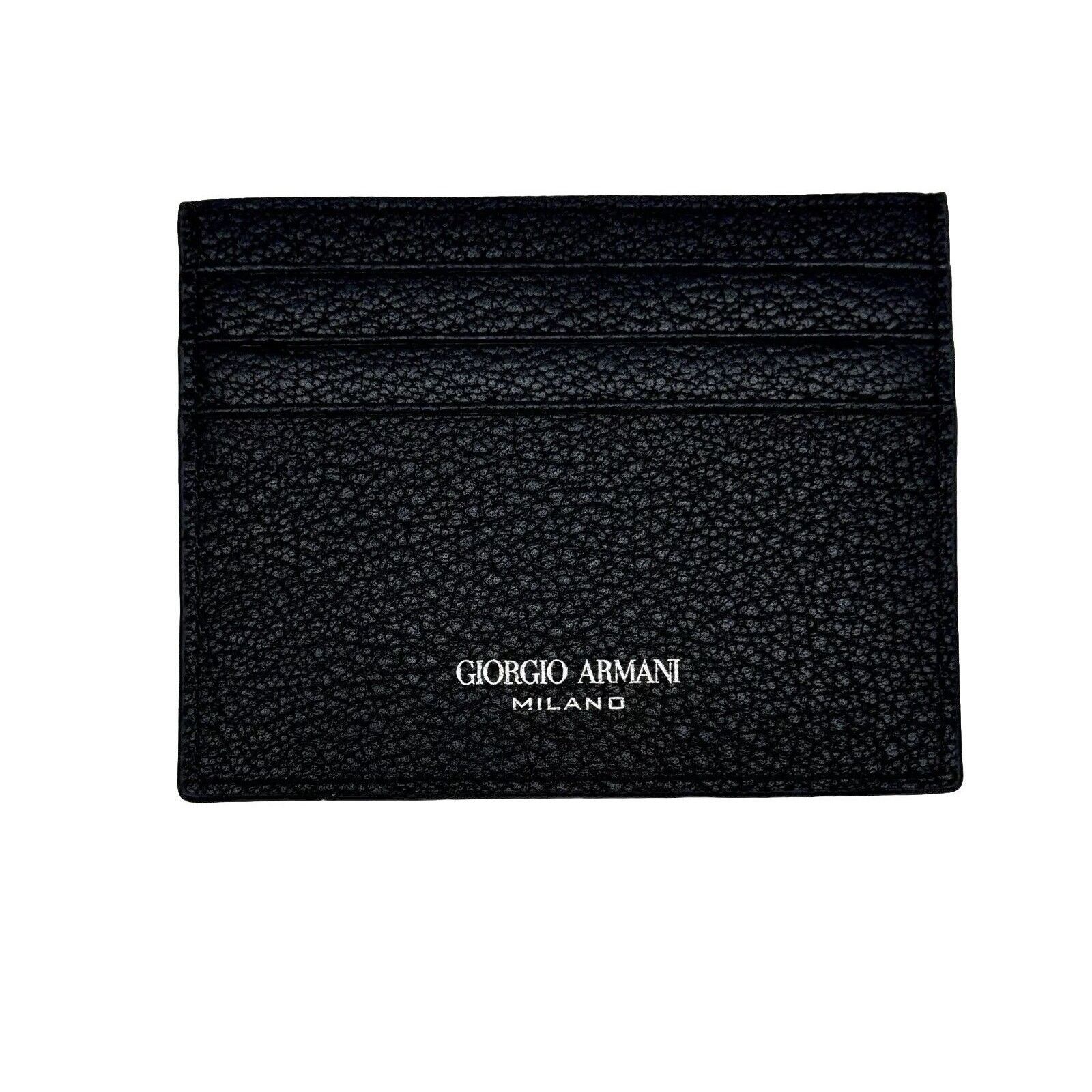 Giorgio Armani Leather Card Holder Wallet In Black New