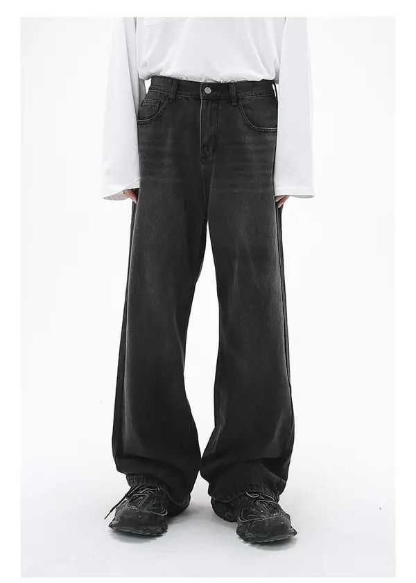 Japanese Brand Maki Black grey loose straight wide-leg washed jeans Size US 32 / EU 48 - 2 Thumbnail