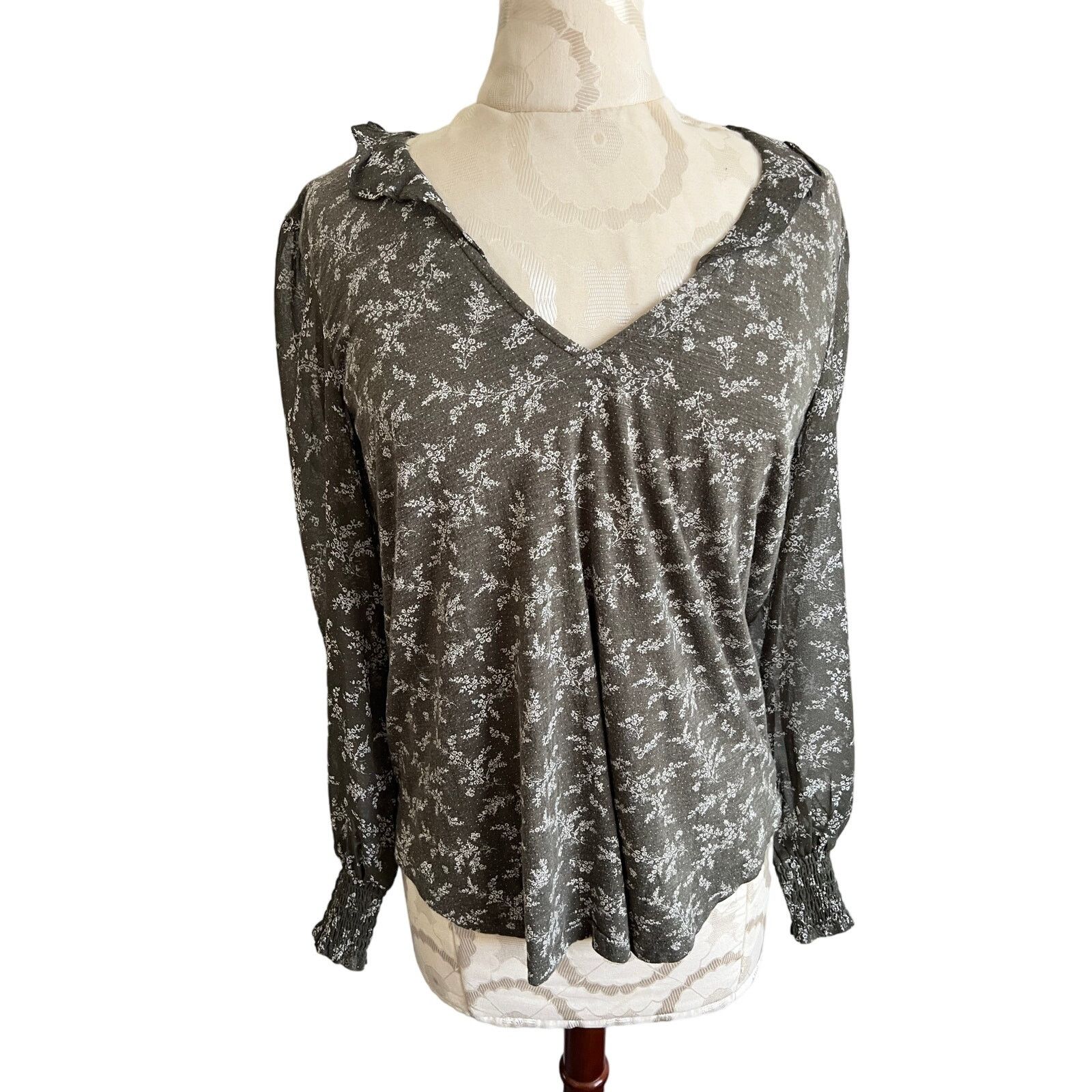 Lucky Brand Lucky Brand Women's Green Long Sleeve Floral Blouse Medium Size M / US 6-8 / IT 42-44 - 1 Thumbnail