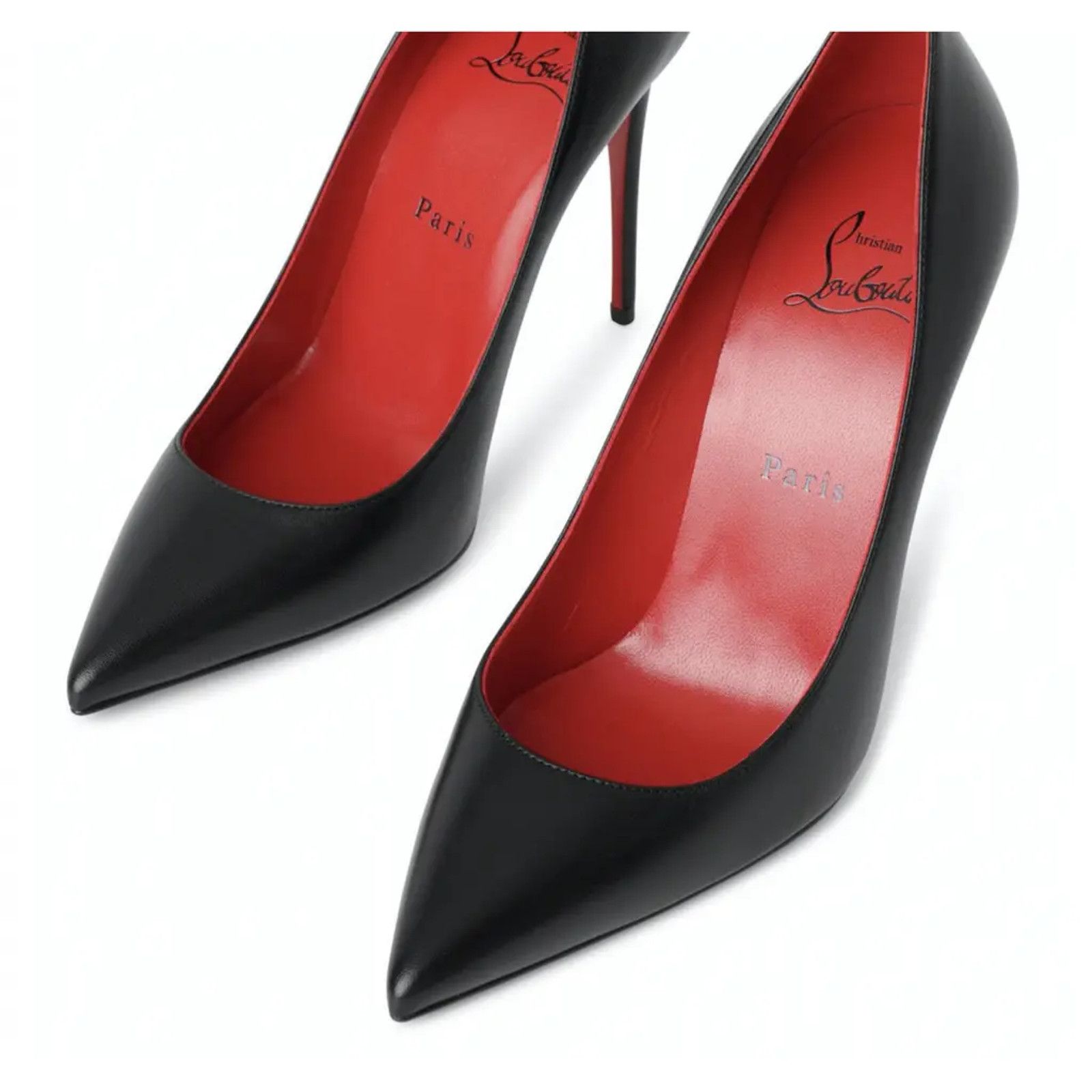 Christian Louboutin Kate 100 Black Leather Loubi Red Lining Pointed Heel Pump 41 Size US 11 / IT 41 - 6 Thumbnail