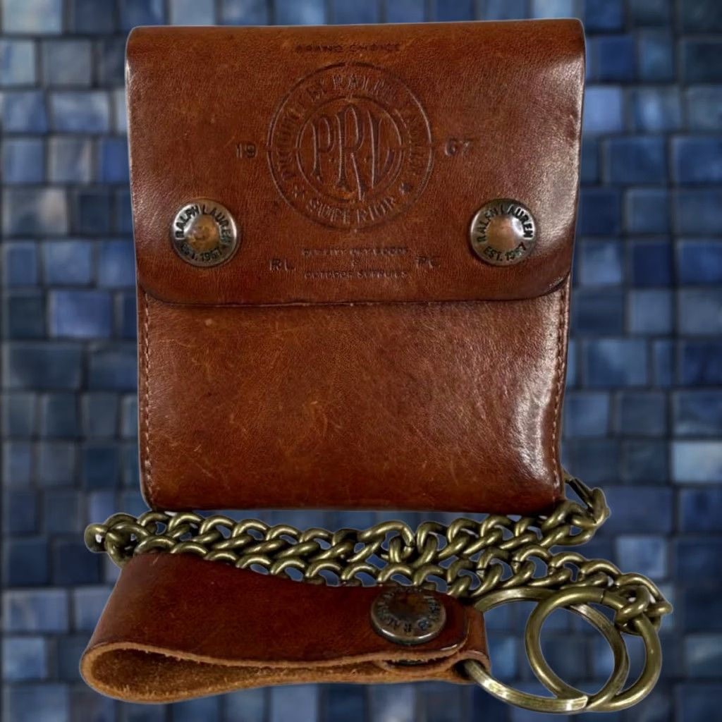 Ralph Lauren VINTAGE RRL Ralph Lauren Leather Biker Wallet Brown with Chain Logo Size ONE SIZE - 1 Thumbnail