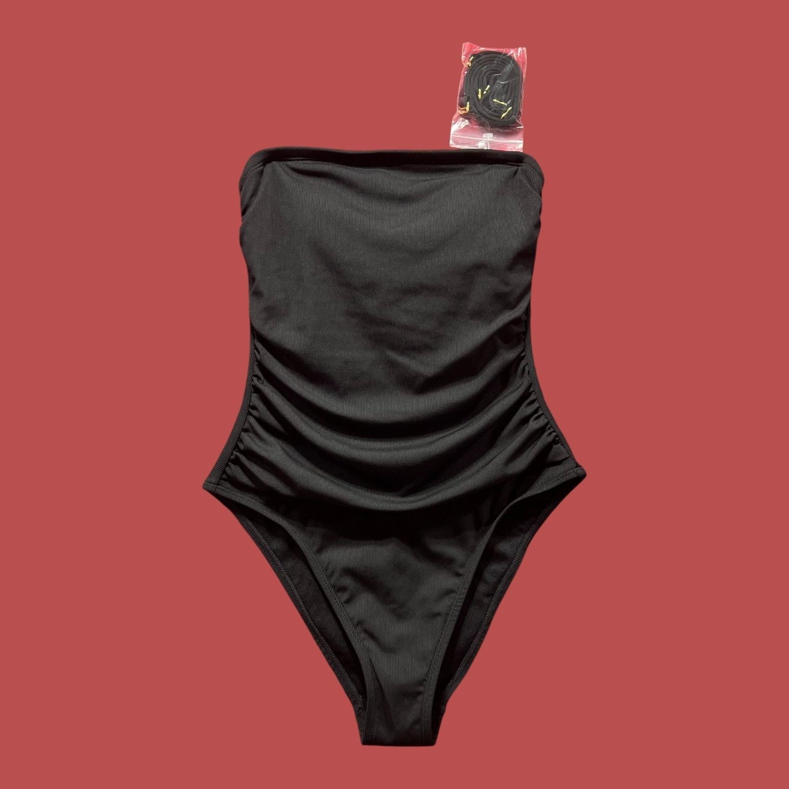 Other Shade & Shore - Women's Shirred Ribbed Bandeau Cheeky One Pi Size ONE SIZE - 3 Thumbnail