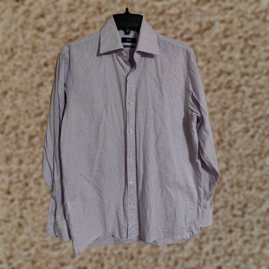 Hugo Boss Hugo Boss Regular Fit Purple Checkered L/S Button Dress Shirt - Men's 15.5 32/33 Size 42R - 1 Thumbnail