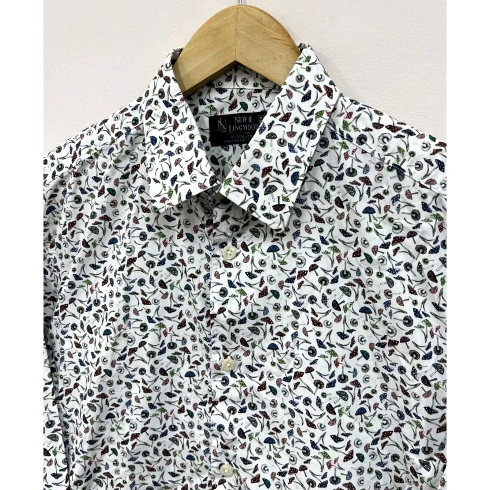 Vintage New & Lingwood Cotton Dress Shirt Mushroom Print Size 15 1/2 Size 40R - 2 Thumbnail