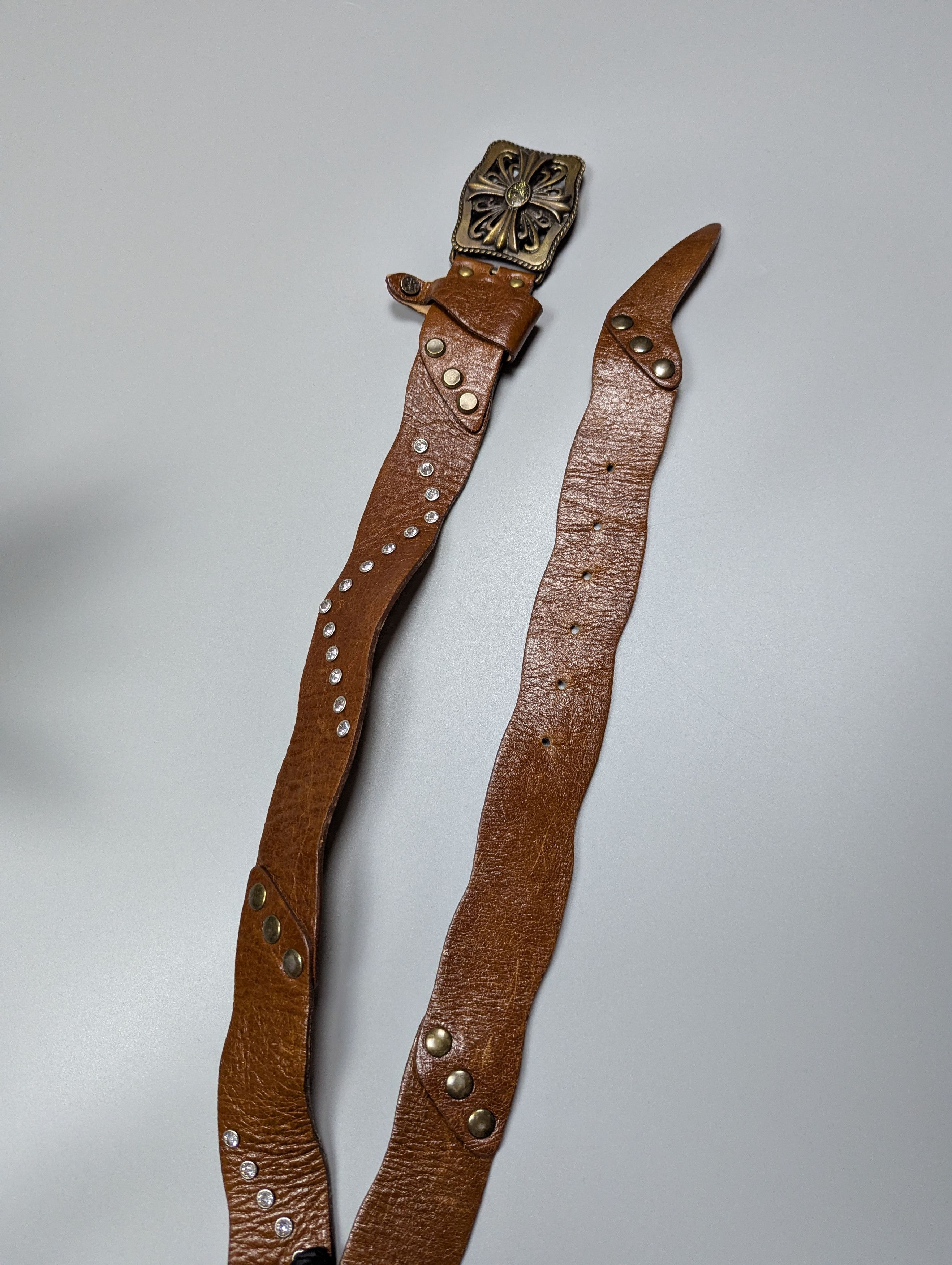 Vintage Y2K Brown Leather Belt Brass Buckle VTG M/L Size ONE SIZE - 6 Thumbnail