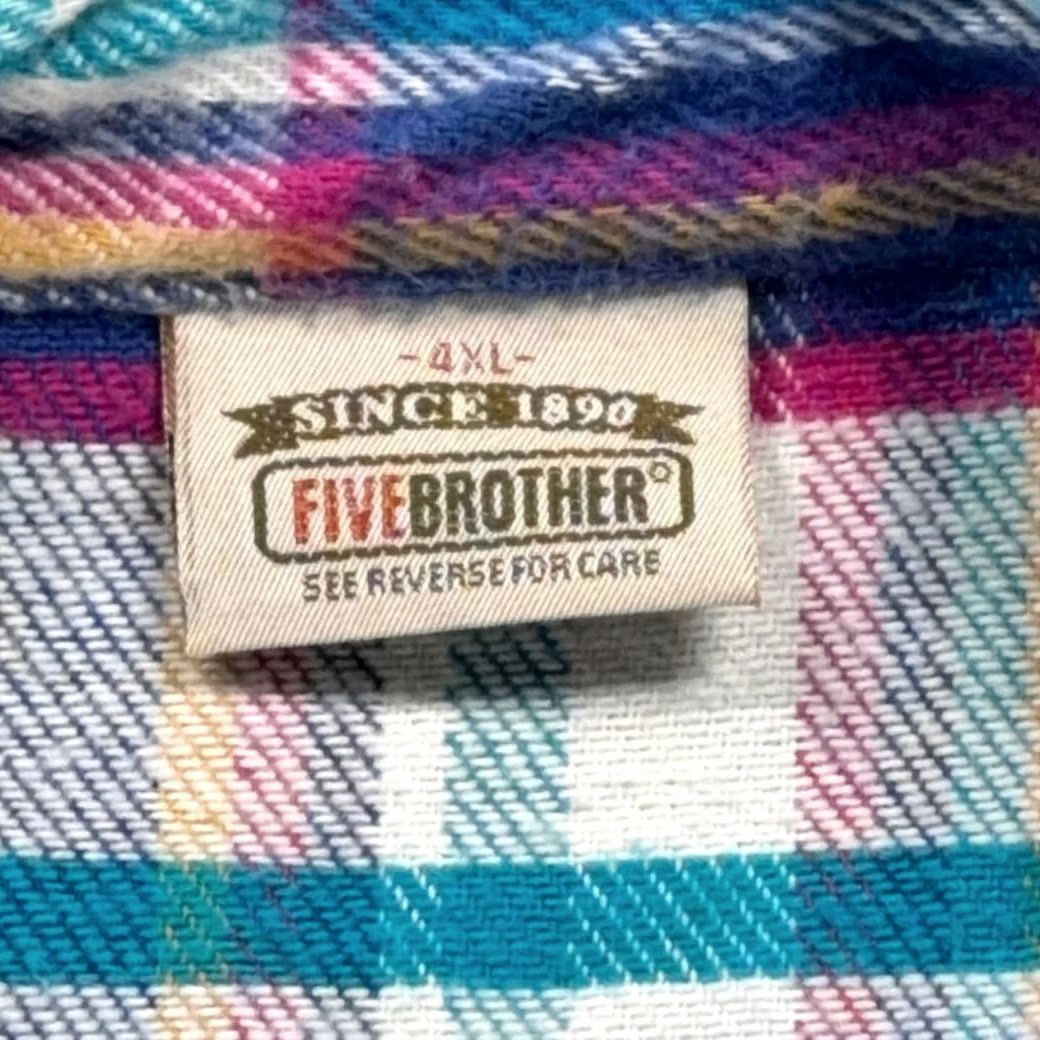 Vintage Vintage Five Brother Shirt Adult 4XL Blue Turquoise Plaid Flannel Workwear 90s Size US XXL / EU 58 / 5 - 5 Thumbnail