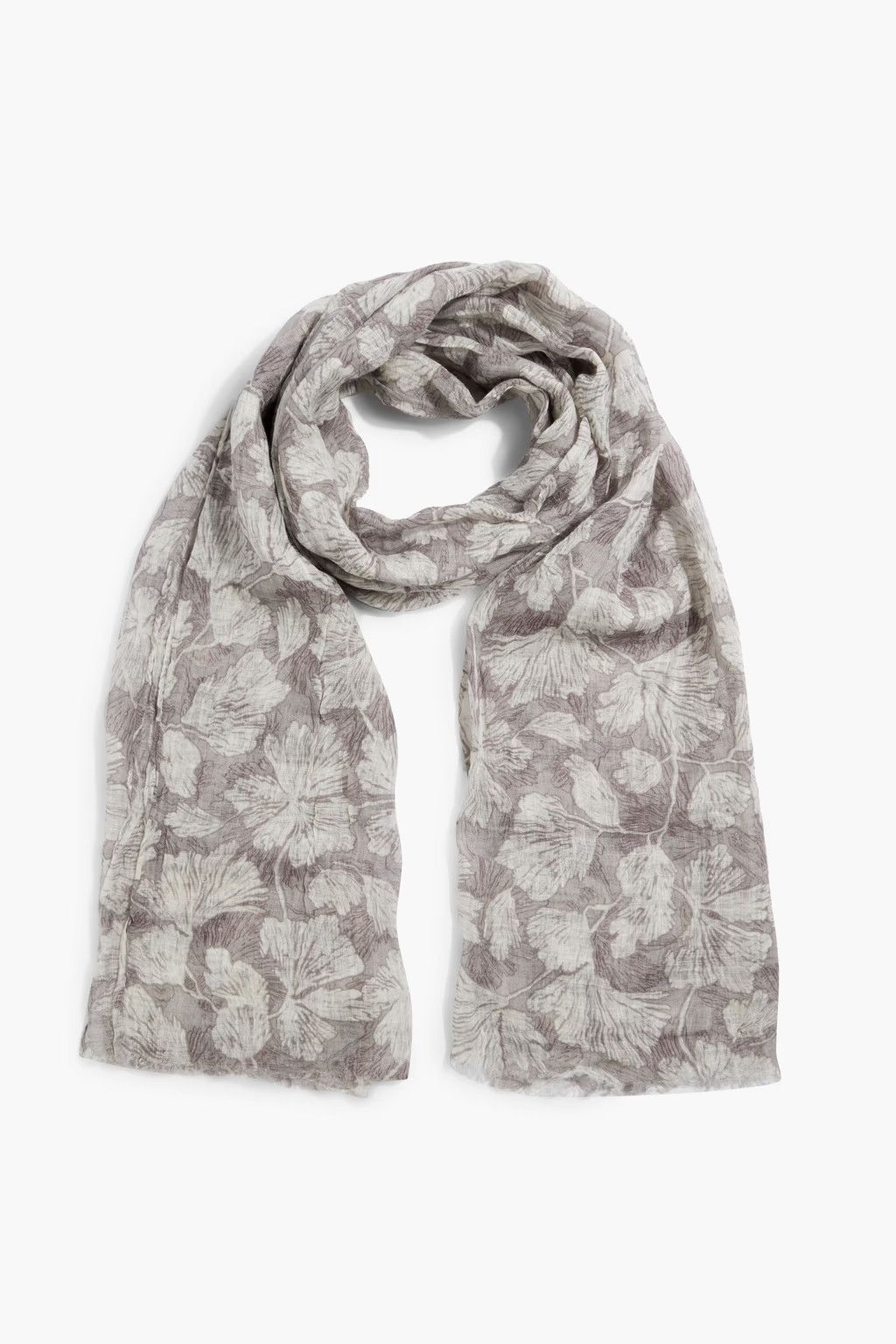 Brunello Cucinelli o1y0725 Size : OS / Floral-print Scarf in Light Gray/White Size ONE SIZE - 1 Thumbnail
