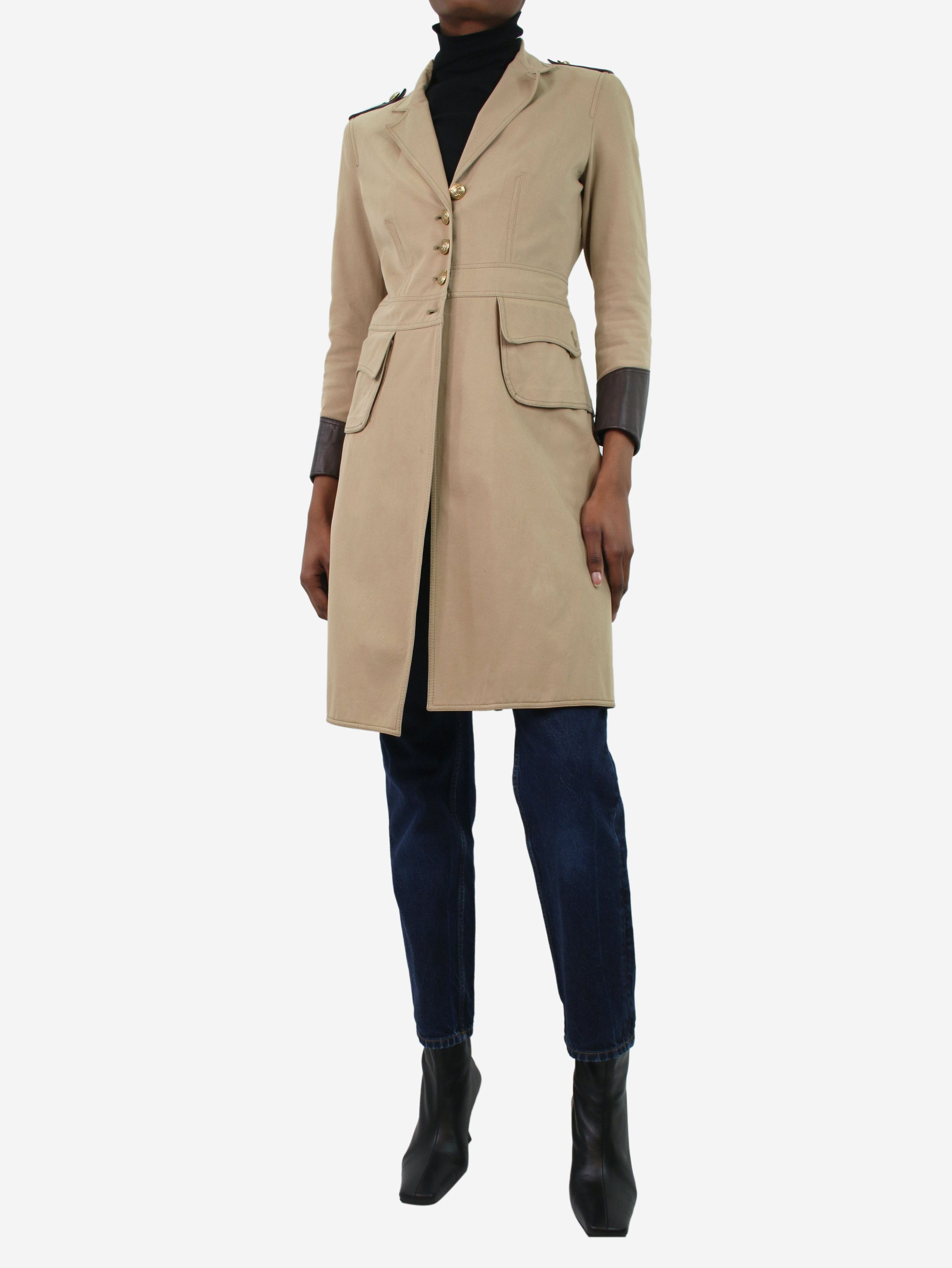 image of Etro Beige Canvas Coat With Leather Trim - Size Uk 4, Women's