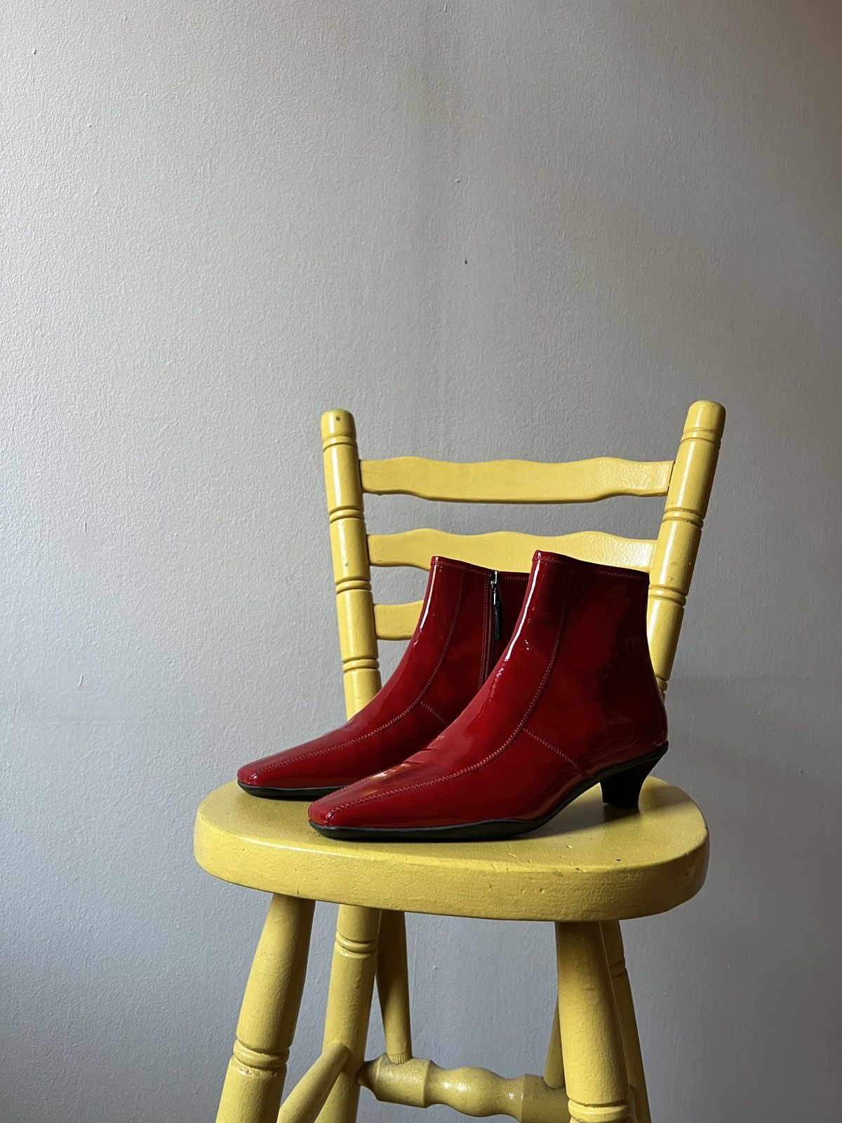 Prada Prada Patent Red Leather Low Heel Boots Platforms Size US 7.5 / IT 37.5 - 2 Thumbnail
