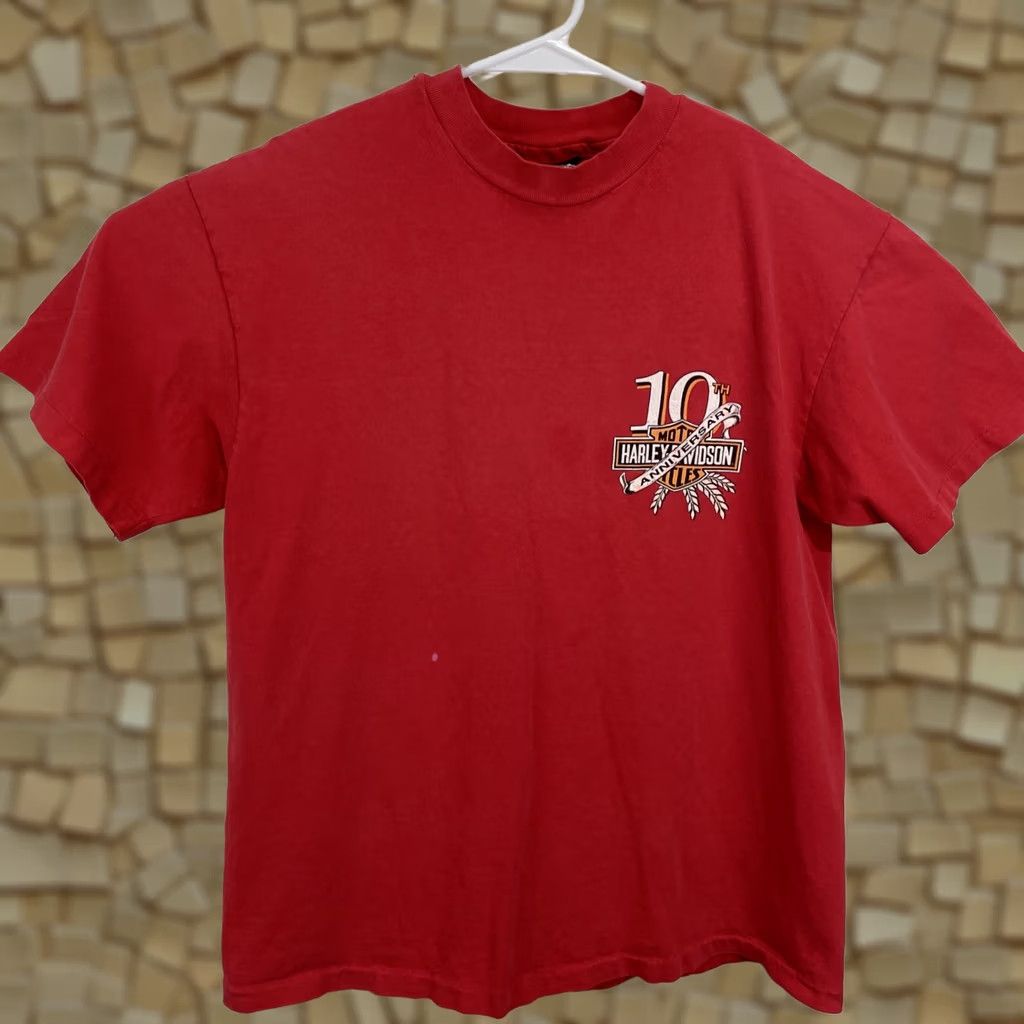 Harley Davidson VINTAGE Harley-Davidson T Shirt Mens L Red 90s Biker Motorcycle Logo Double-Sided Crew Neck Short Sleeve Cotton Knit Ready for Wear Size US L / EU 52-54 / 3 - 1 Thumbnail