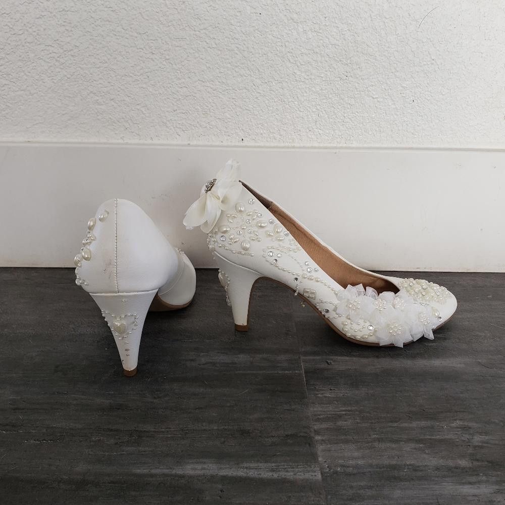 American Rag White Custom Bling Detailed American Rag Heels Size US 7.5 / IT 37.5 - 3 Thumbnail