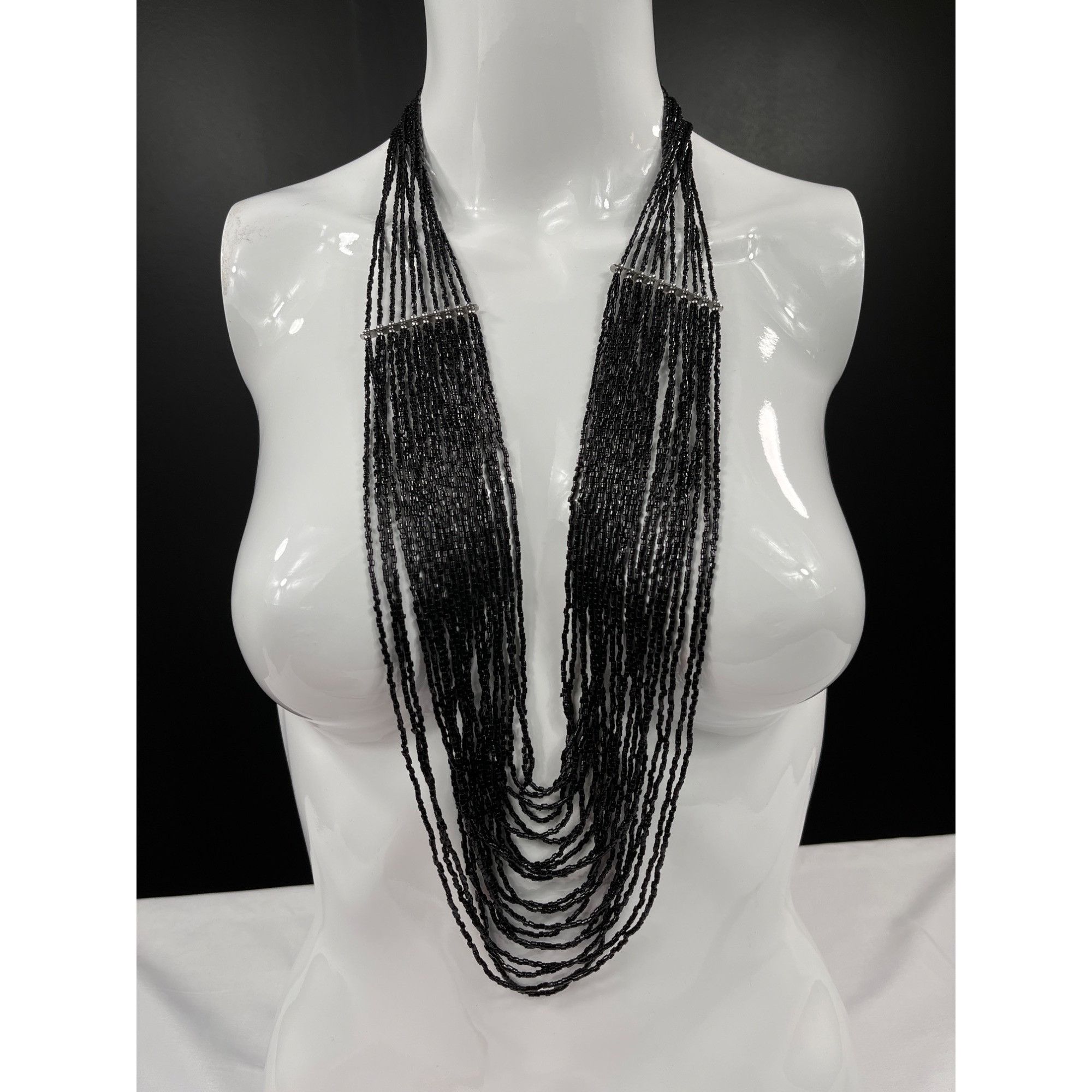 Vintage Multi Strand Black Beaded Necklace SKU 7853 With Adjustable Size ONE SIZE - 1 Thumbnail