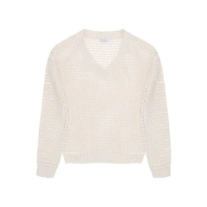 image of Brunello Cucinelli O1S22I1N0424 Dazzling Cotton Sweater In Beige, Women's (Size Large)