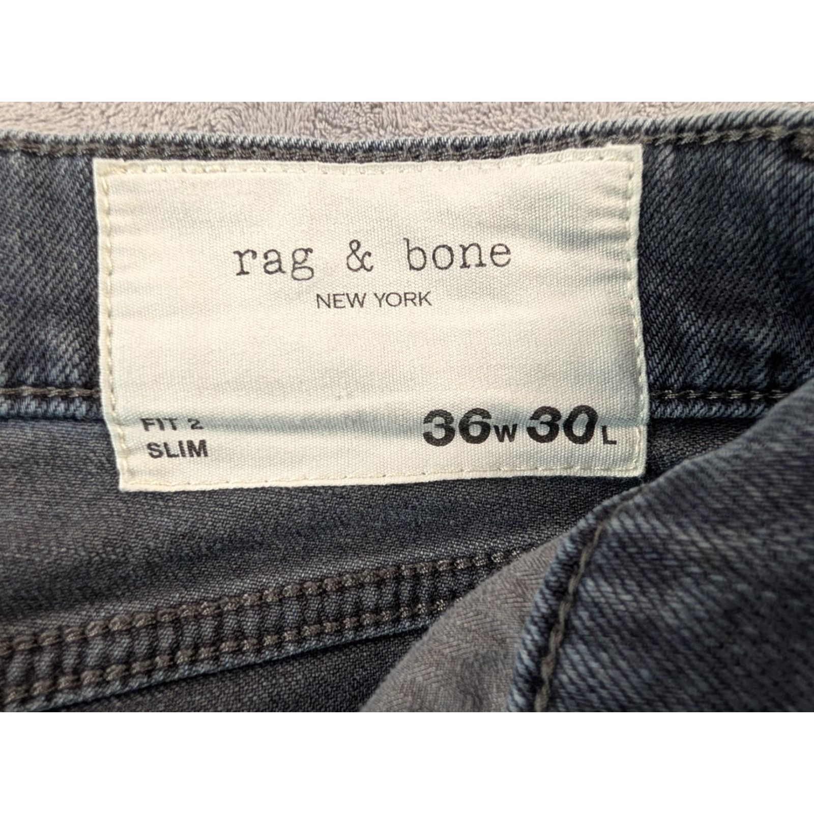 Rag & Bone rag & bone Fit 2 Slim Fit Jeans Mens 36x28 Gray Denim Straight 5-Pocket Stretch Leather Logo Renegade 36 Mens Regular Jeans Size US 36 / EU 52 - 4 Thumbnail