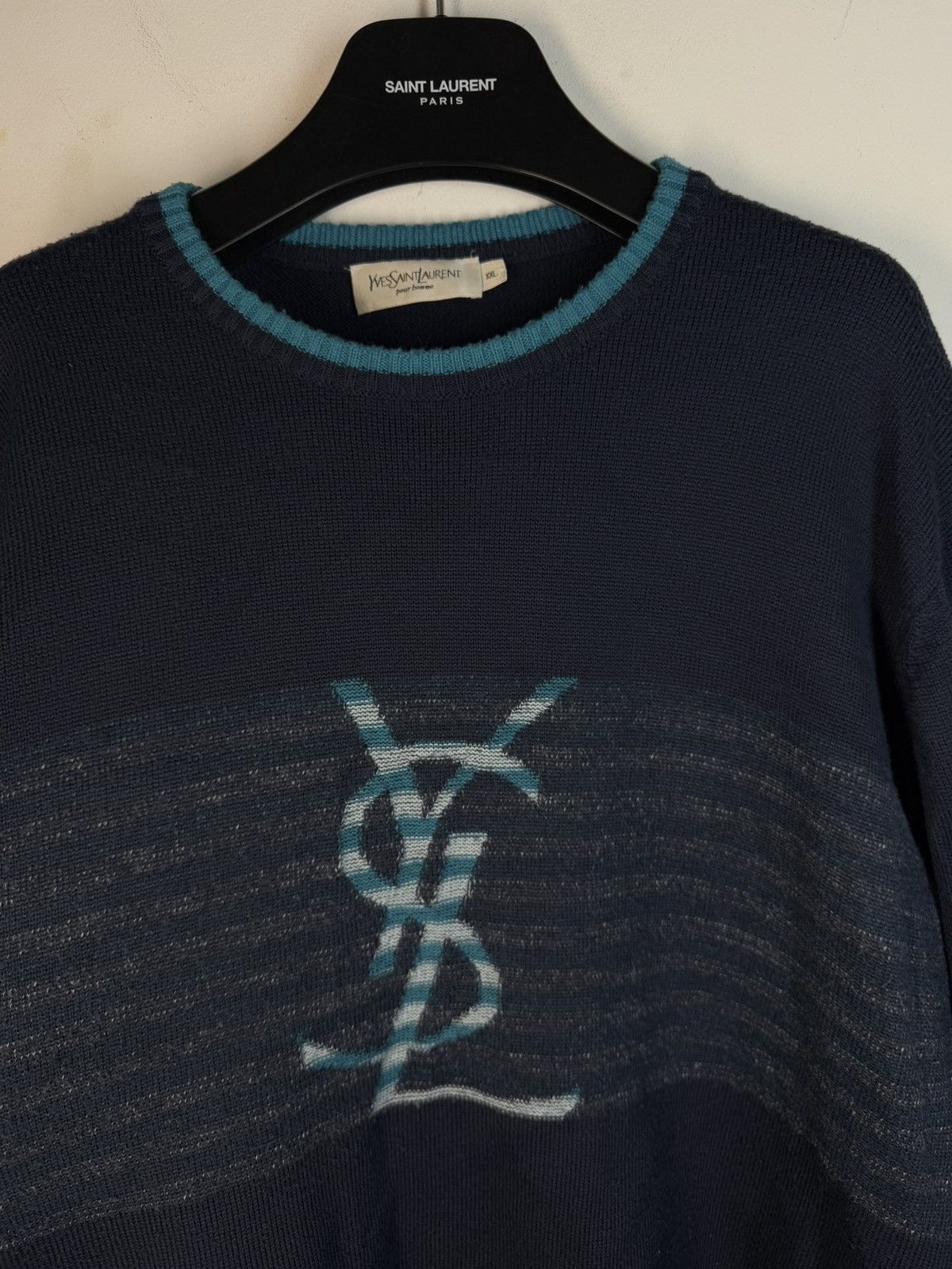 YSL Sweater Wool Knit Sweatshirt Vintage Big Logo Rare Y2k