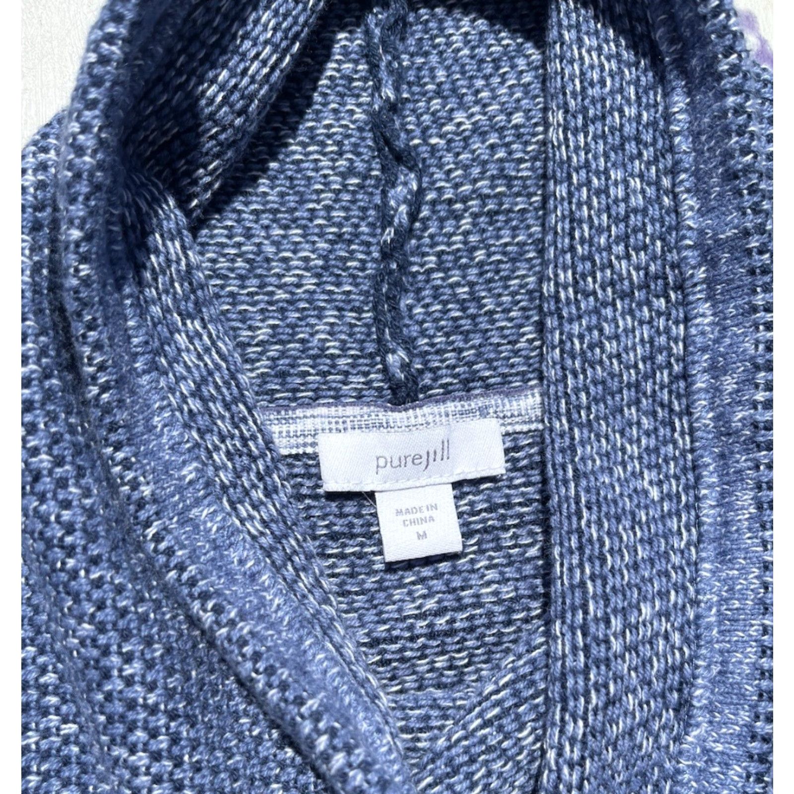 J. Jill J. Jill Women's Sweater Blue High Neck 3/4 Sleeve Knit Boho City Lagenlook Pocket Regular M Size M / US 6-8 / IT 42-44 - 3 Thumbnail