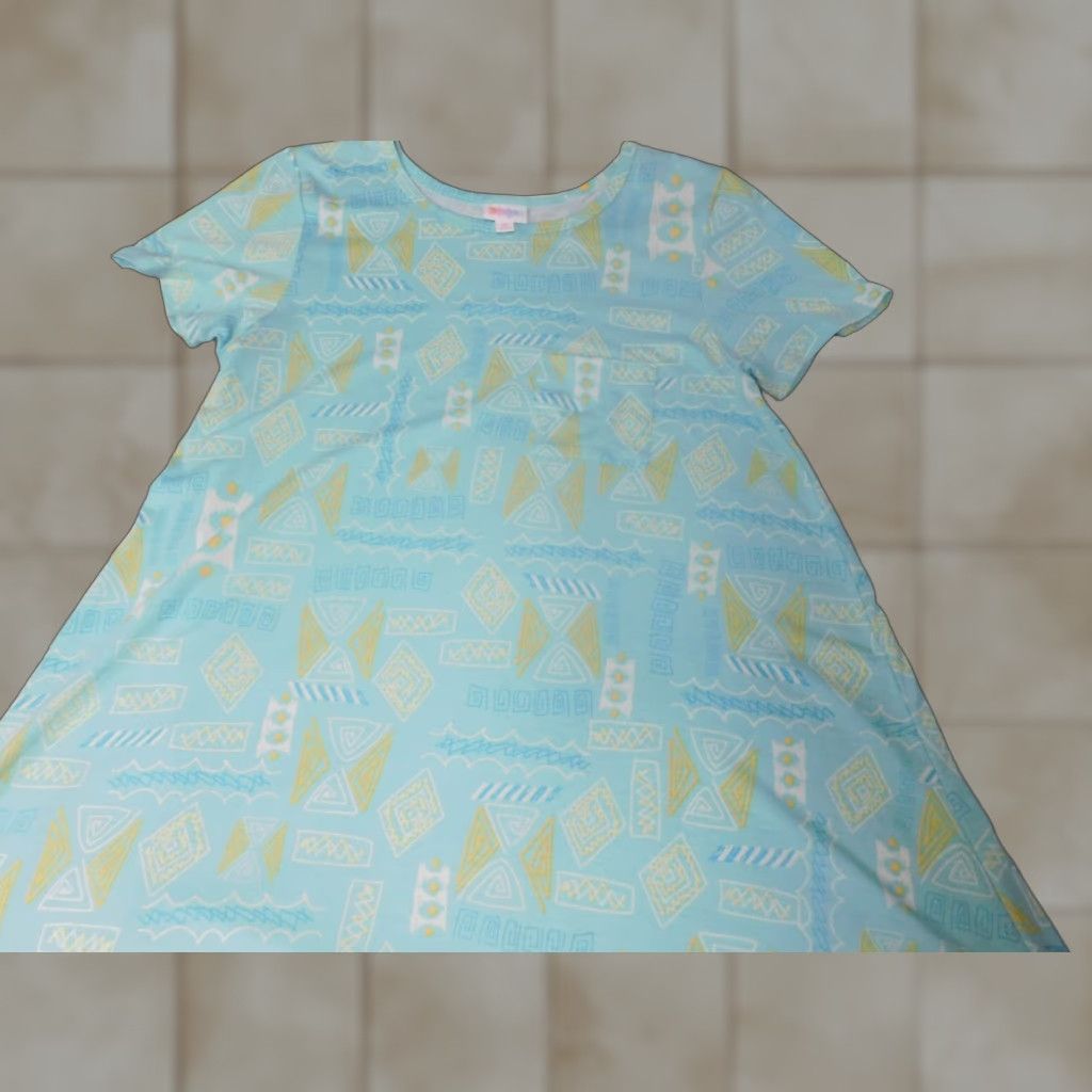Vintage LulaRoe Gown Women Nightgown M Blue Zip A-line 90s Knit Geometric Short Sleeve Modern Size ONE SIZE - 1 Thumbnail