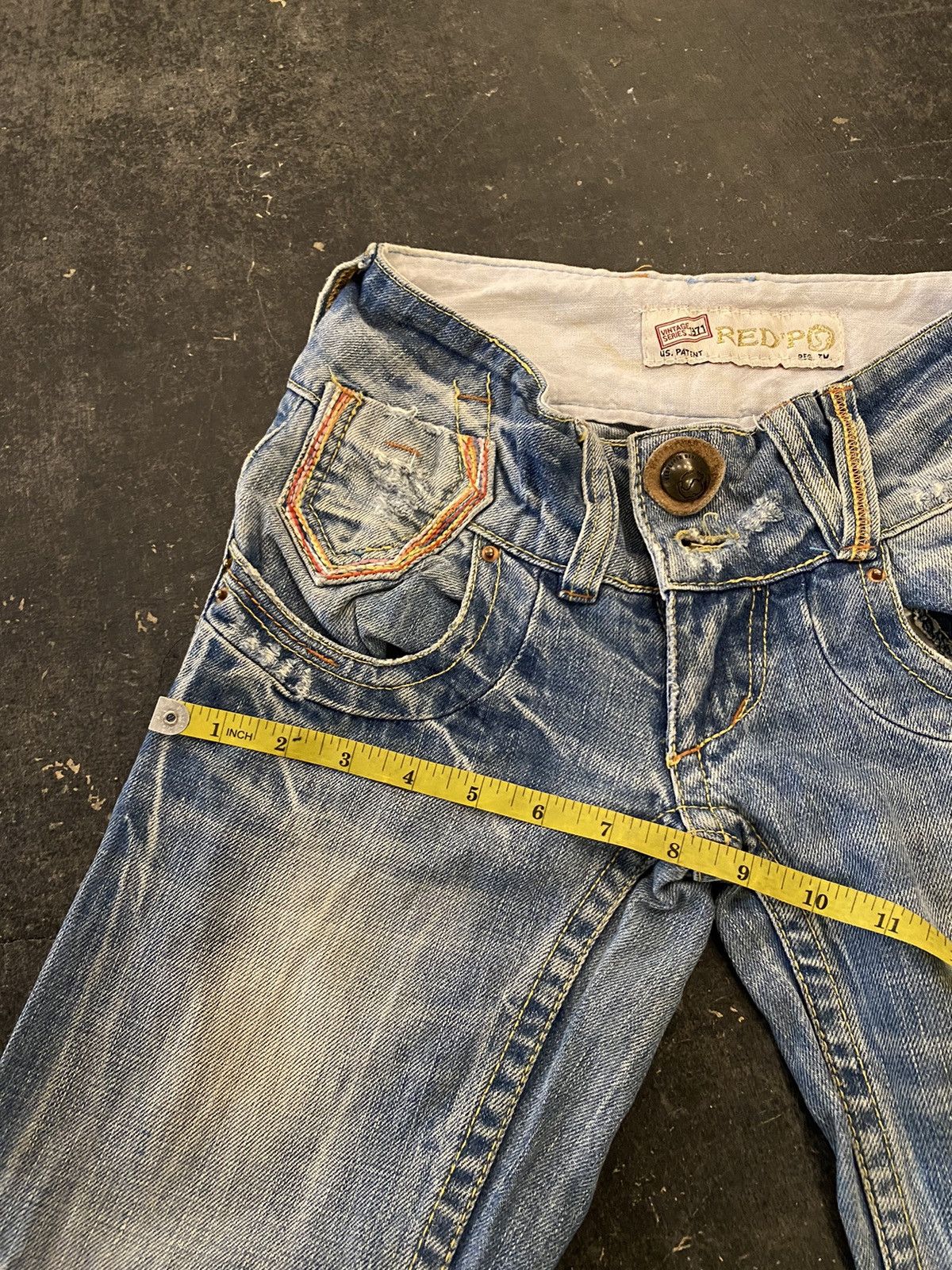If Six Was Nine Red Peppers Distressed Bootcut Jeans Size US 27 - 11 Thumbnail