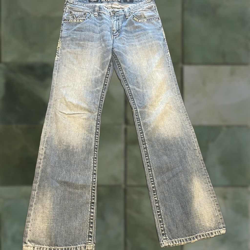Affliction AFFLICTION Cooper Distressed Straight Jeans 34x33 Blue Biker Mens Size US 34 / EU 50 - 1 Thumbnail