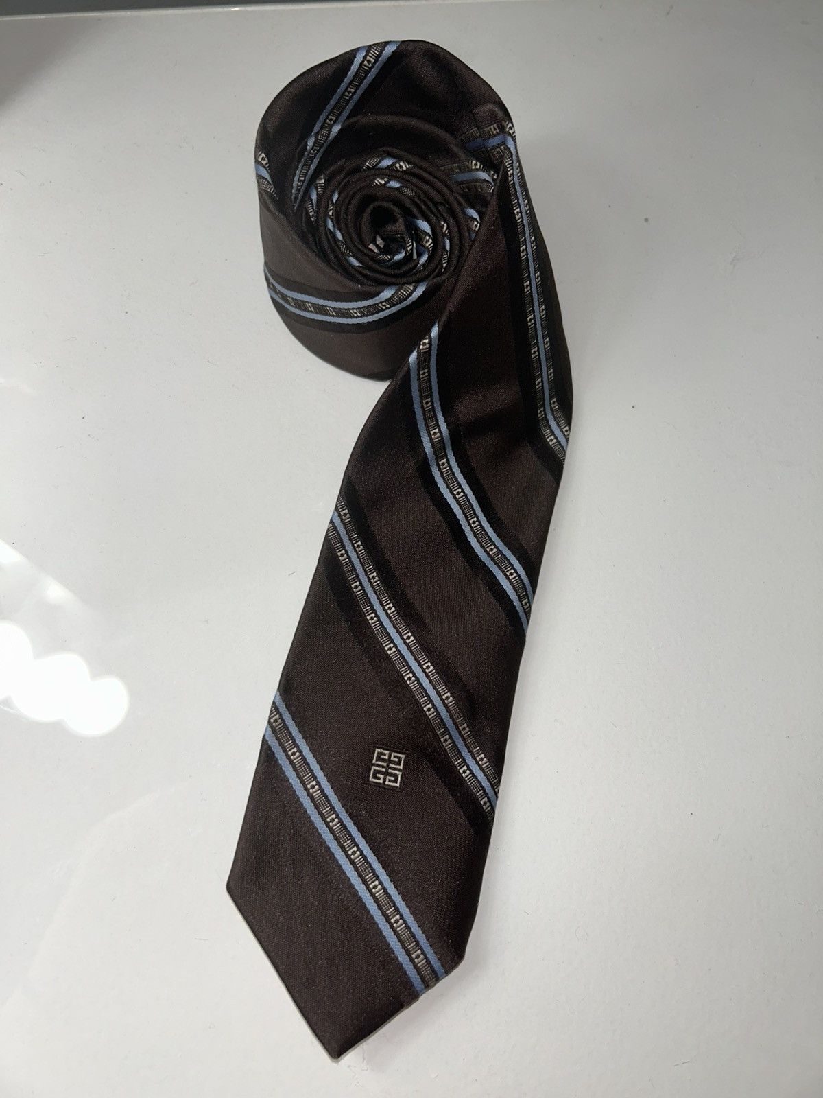 Givenchy Givenchy Brown and Blue Striped Neck Tie Size ONE SIZE - 3 Thumbnail
