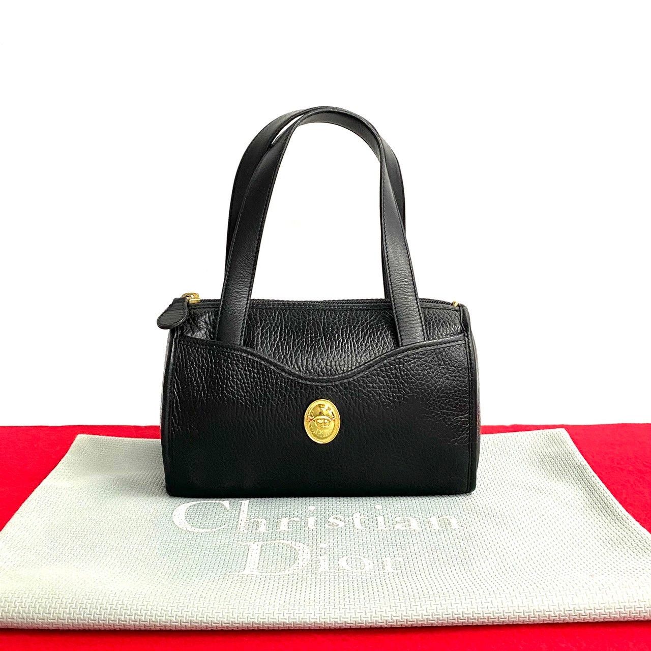 image of Dior Leather Logo Handbag in Black, Women's