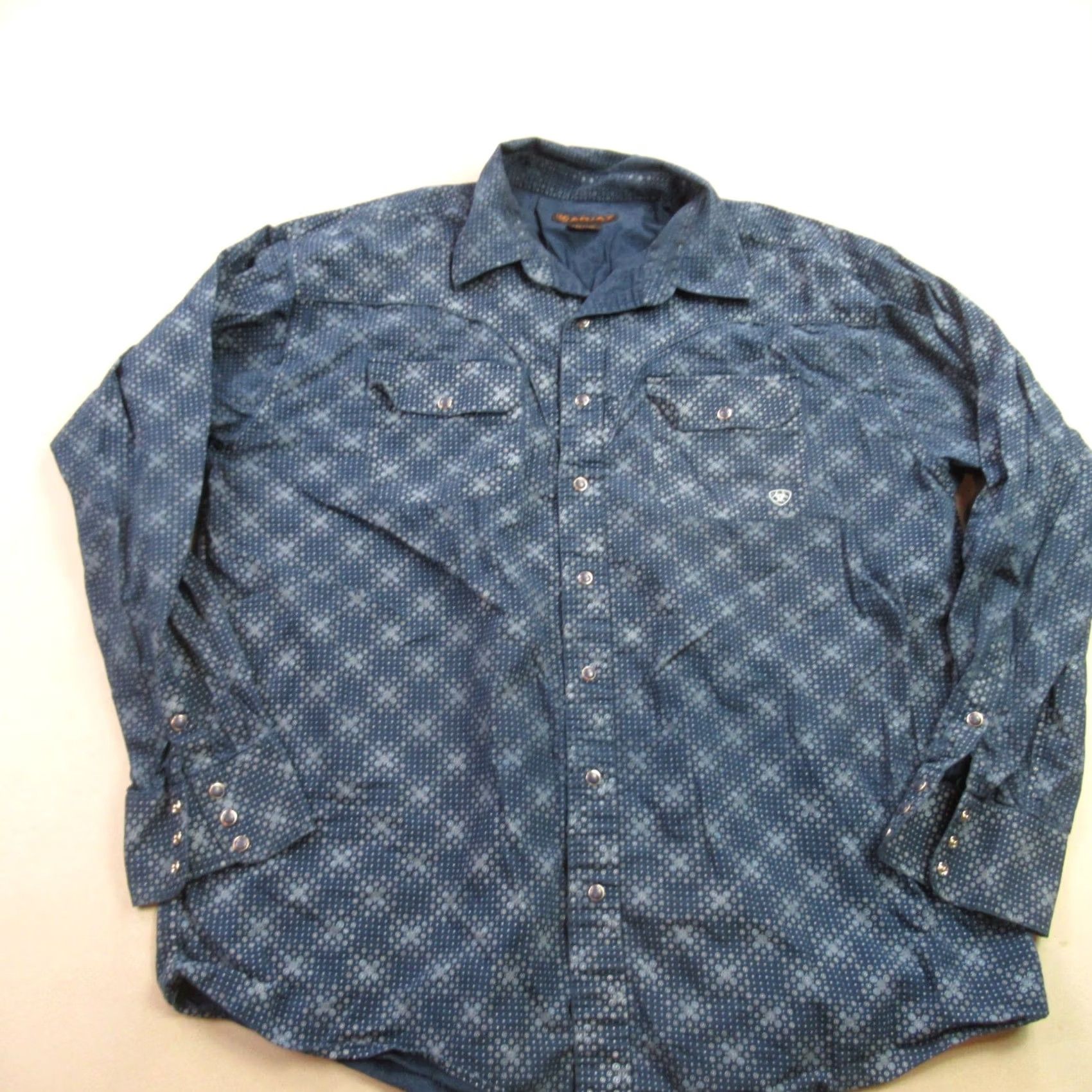 Ariat Ariat Shirt Mens 2XL Long Sleeve Snap Front Pockets Western Casual Lightweight Blue Cotton Button-Up Shirt Mens Regular Size US XXL / EU 58 / 5 - 2 Thumbnail