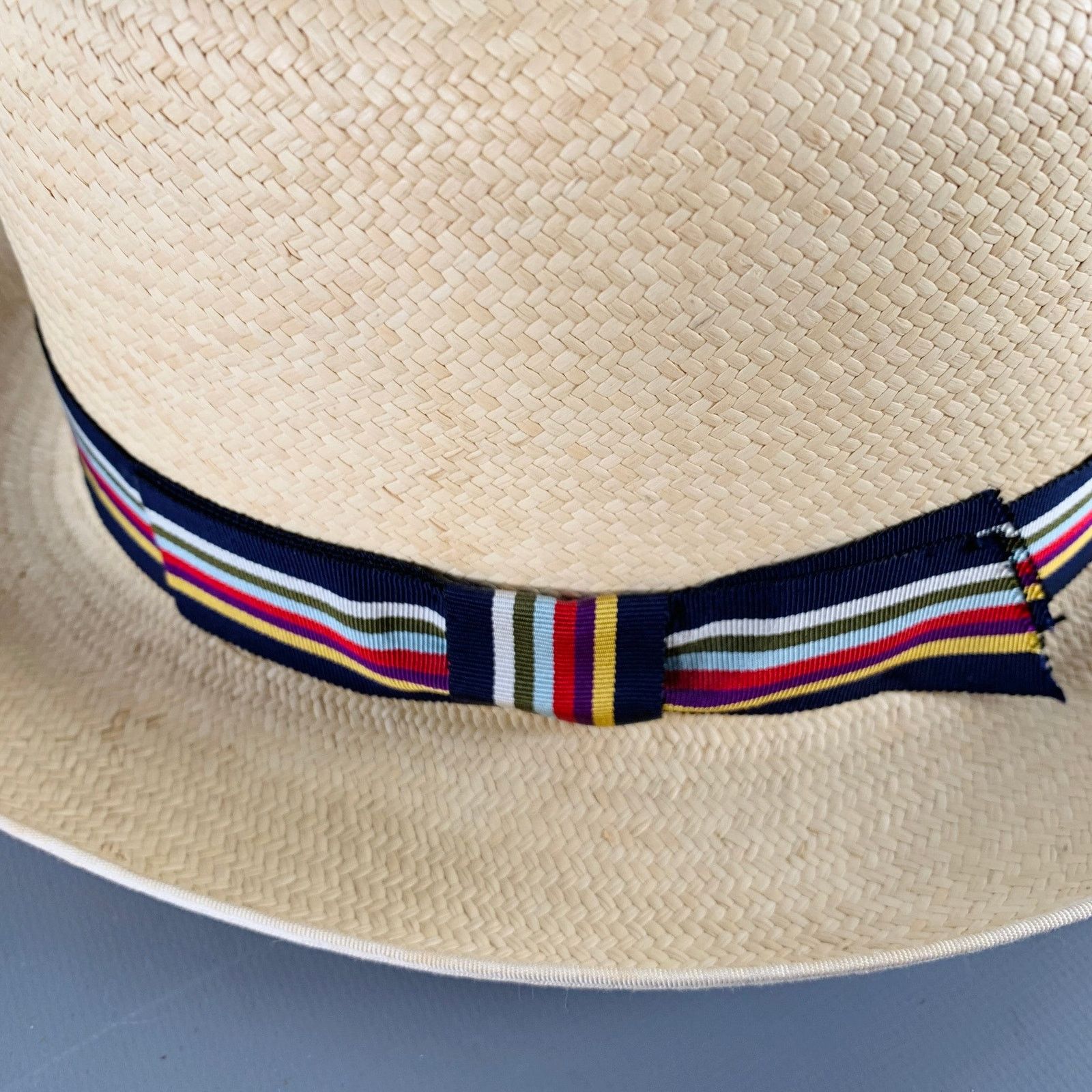 Turnbull & Asser Size L Beige Multi Color Woven Ribbon Straw Panama Hat Size ONE SIZE - 5 Thumbnail