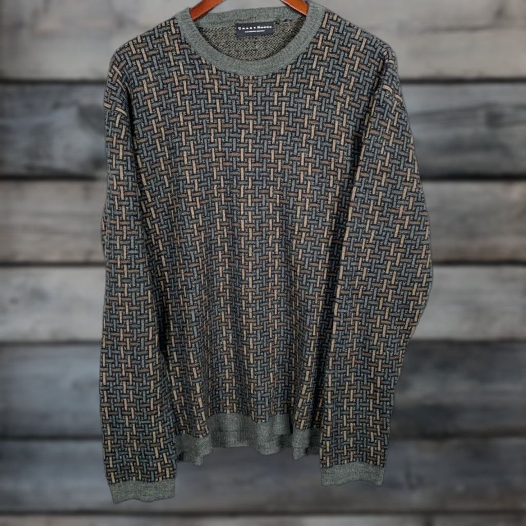 Vintage VINTAGE Crazy Horse Men's Sweater Pullover XL Green Geometric Pattern Lightweight Knit 90s Dad Retro Fall Winter Size US XL / EU 56 / 4 - 1 Thumbnail