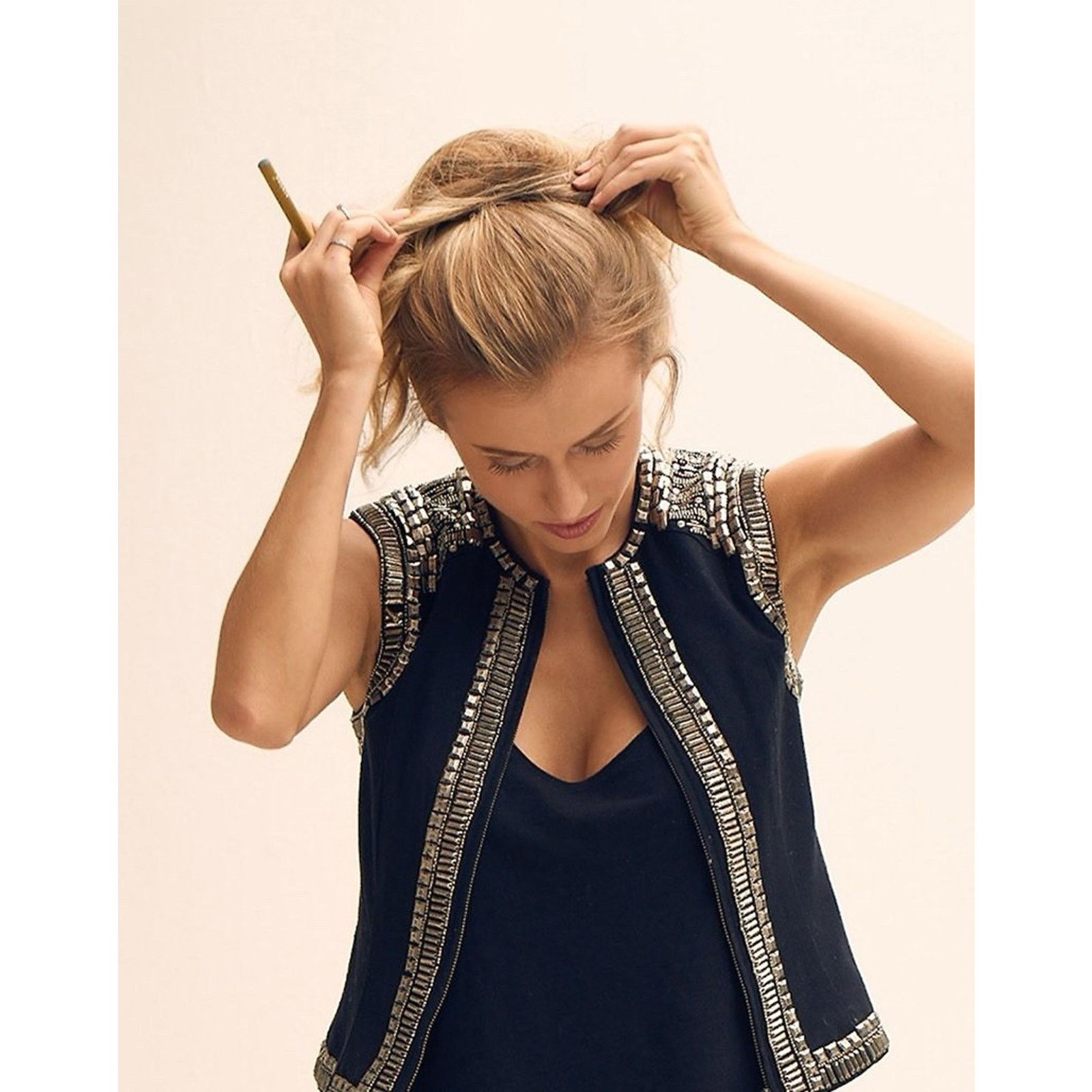 H&M NWT H&M Icons Black Silver Studded Rocker Vest 10 Size L / US 10 / IT 46 - 1 Thumbnail