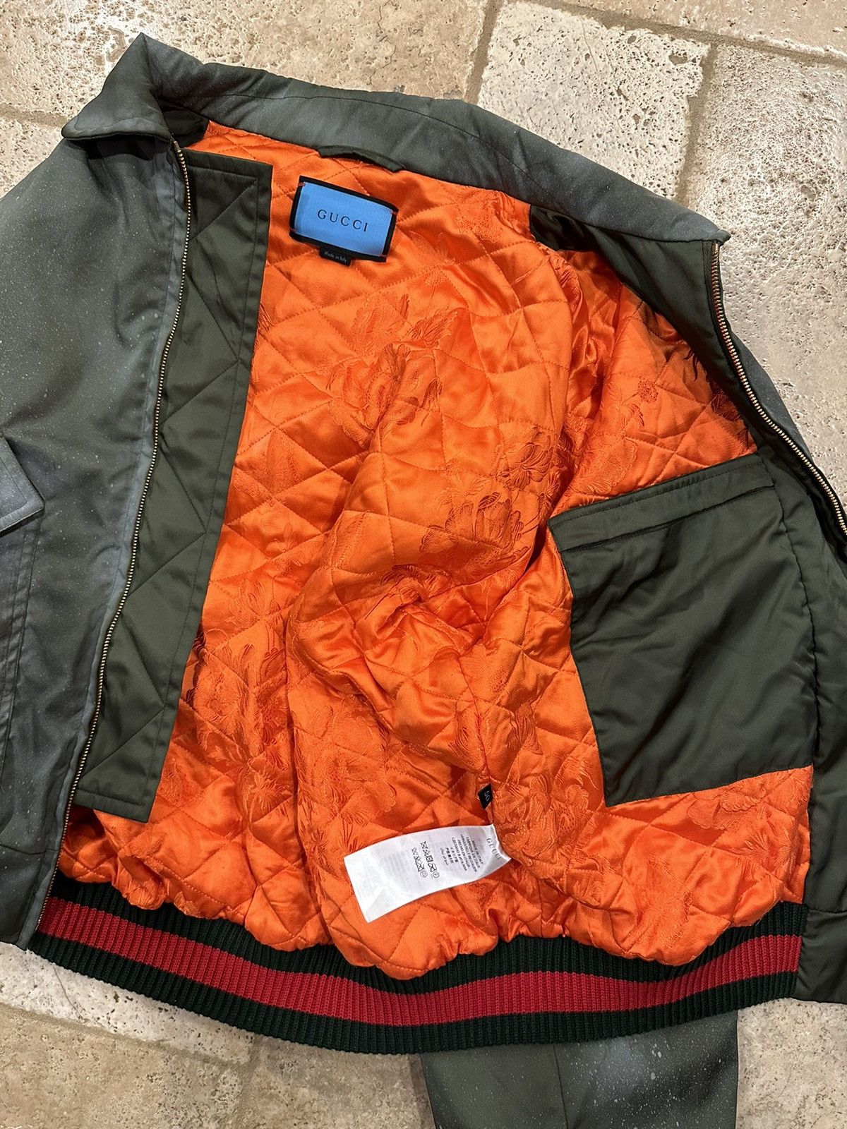 Gucci Hand Painted Ghost Bomber Olive Green Jacket