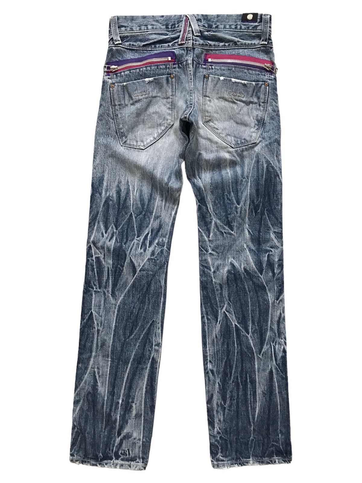 Japanese Brand BLUE WAY Modern Vintage Abstract Back Zipper Pockets Jeans Size US 30 / EU 46 - 2 Thumbnail